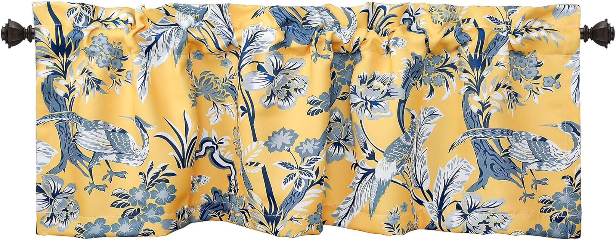 Lush Decor Dolores Valance Bird Floral Print Single Curtain, 18" X 52", Yellow image number 5