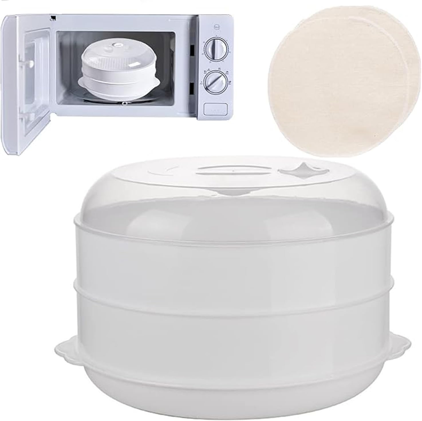 Microwave Vegetable Steamer for Cooking, Microwave Steamer with Lid, Health Vegetable Steamer, Bpa Free (Double Classic Style) image number 1