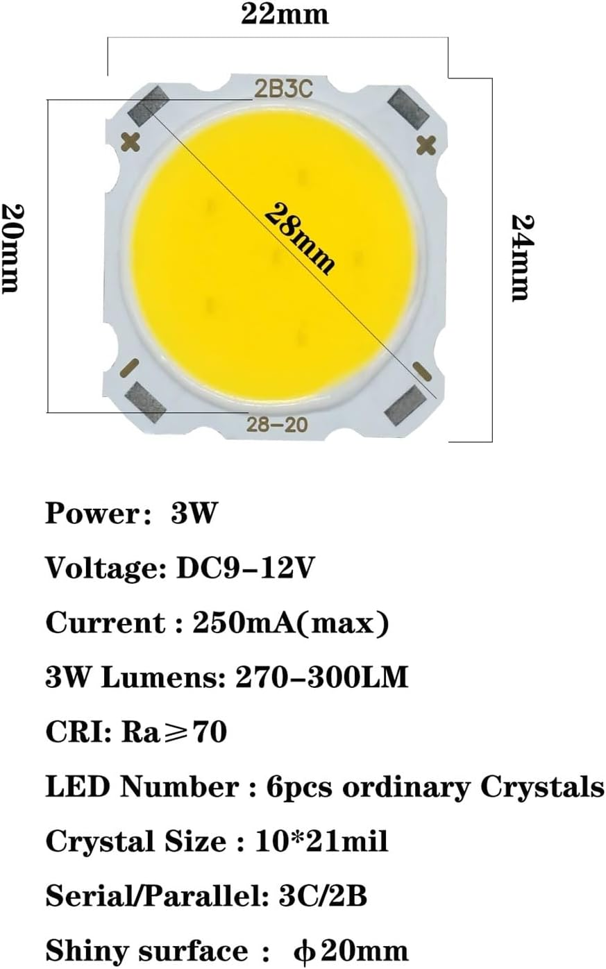 NFGZFNMKYW 5Pcs a Lot 3W/5W/7W/10W/12W/15W High Power LED COB Light Beads 2422 LED Lamp Bead LED Bulb Chip Spot Light Downlight Diode Lamp(White,10W 2422Mm)