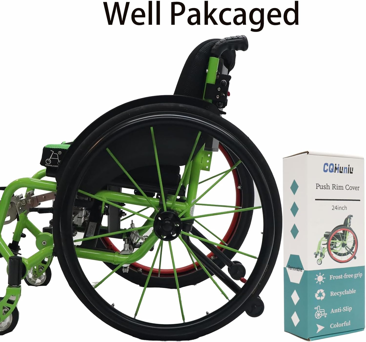 1Pair Wheelchair Push Rim Covers,24 Inch Wheelchair Cover,Silicon Wheelchair Wheel Covers - Blue image number 2