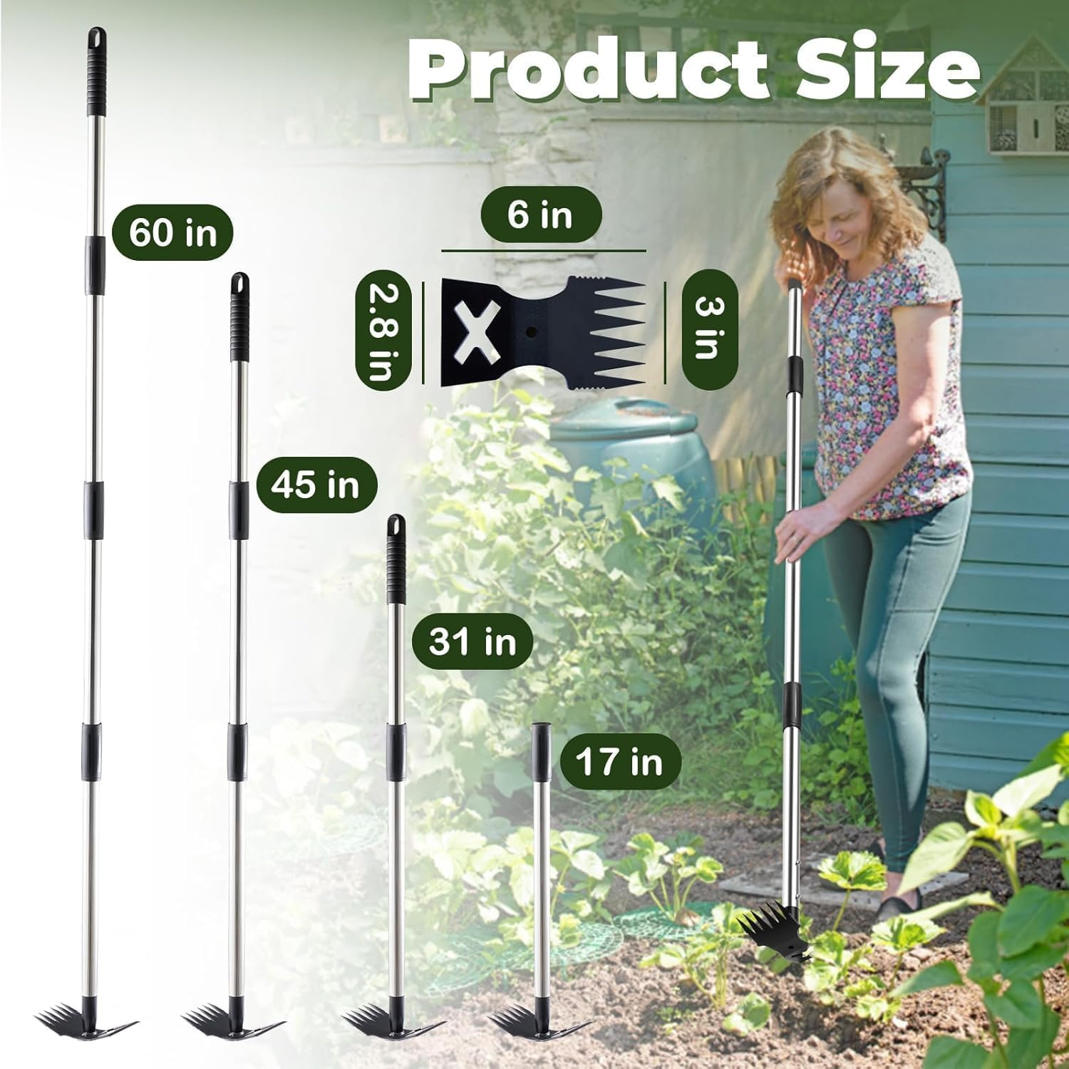 Weed Puller Tool with Long Handle, 150CM Weed Remover Weeding Tool, Heavy Duty 2 in 1 Manual Weed Rake and Garden Hoe, Gardening Weeder Tools for Yard, Lawn, Patio, Garden image number 3