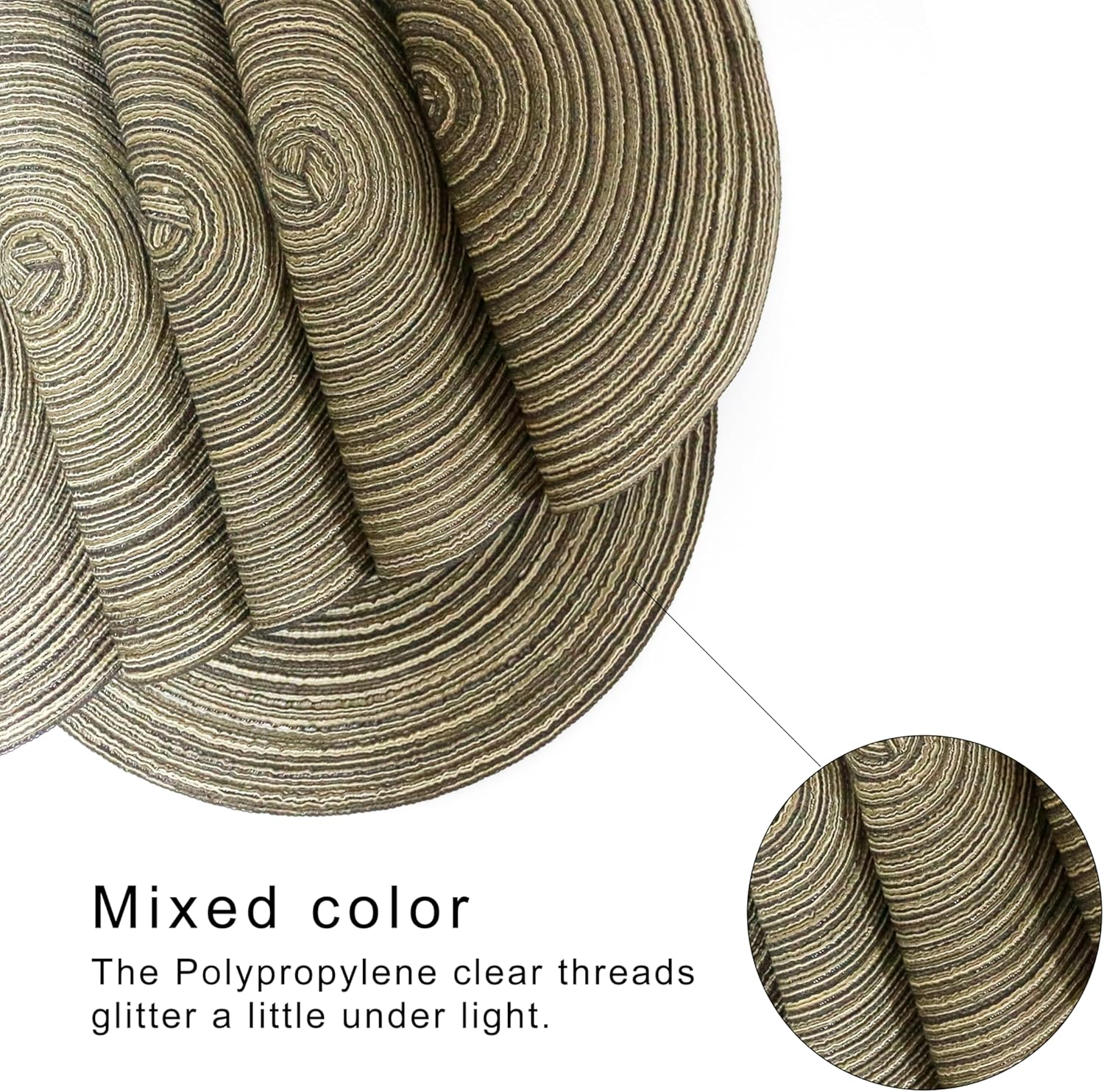 15 Inch round Placemats Heat-Resistant Stain Resistant Anti-Skid Washable Polyproplene Table Mats Braided Placemats (Set of 6,Brown) image number 5