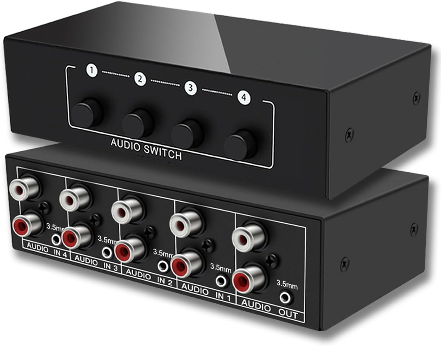 Flyroadup 3.5Mm Aux + RCA L/R Audio Switch 4 in 1 Out Stereo Audio Switcher Box image number 4