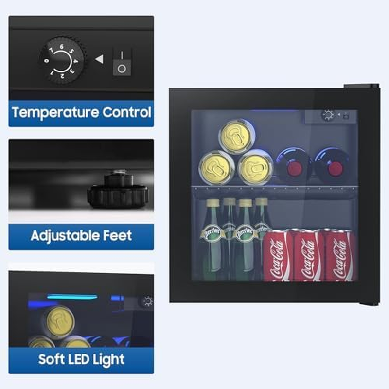 YOPOWER Mini Bar Fridge Glass Door, 36L Beverage Refrigerator Small Fridges for Beer Soda or Wine, Black image number 3