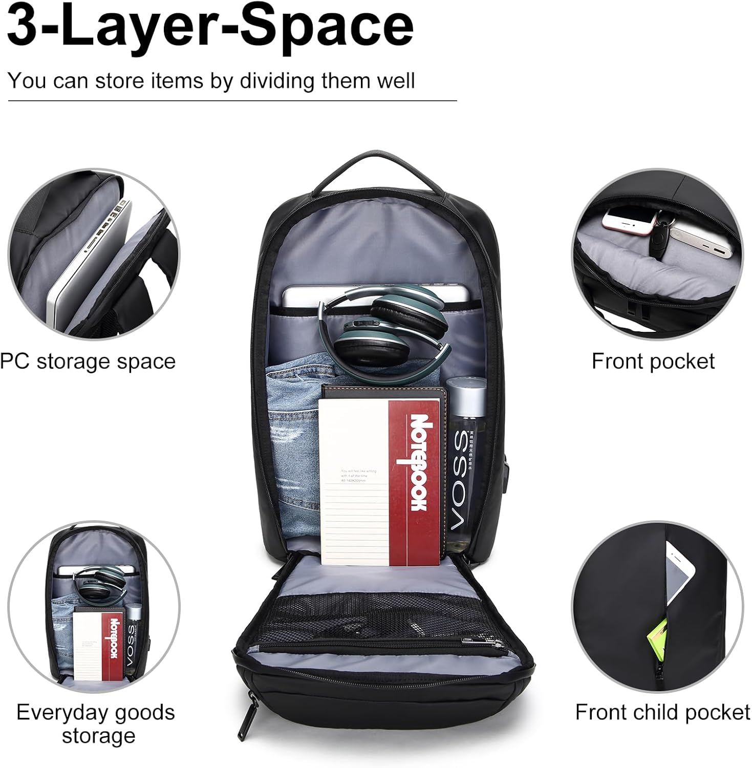 Business Smart Backpack Waterproof Fit 15.6 Inch Laptop Backpack with USB Charging Port,Travel Durable Backpack image number 6