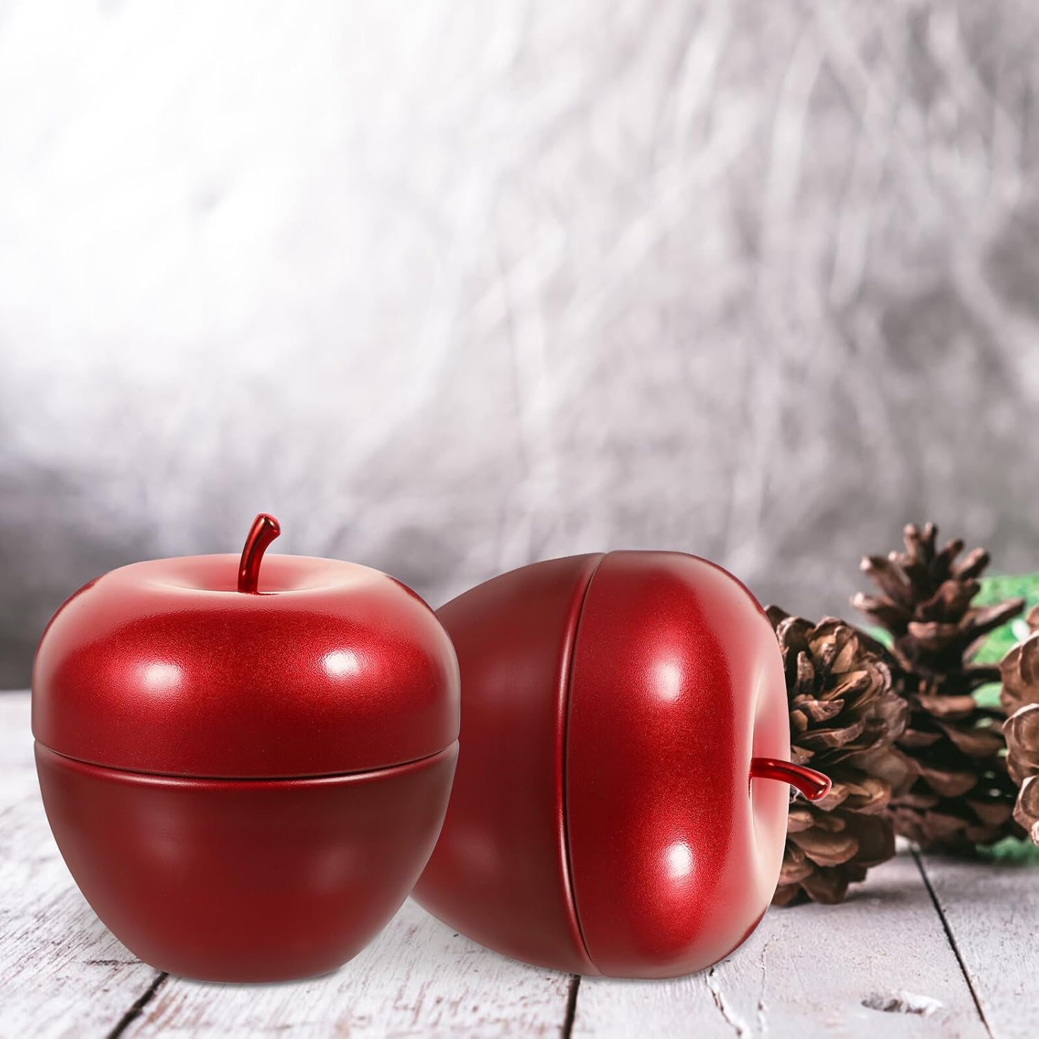 KICHOUSE 10Pcs Tinplate Apple Shaped Candy Containers Tea Jar Red Storage Canister for Tea Leaves Coffee Dried Fruits Jewelry Display Home Accessory image number 6