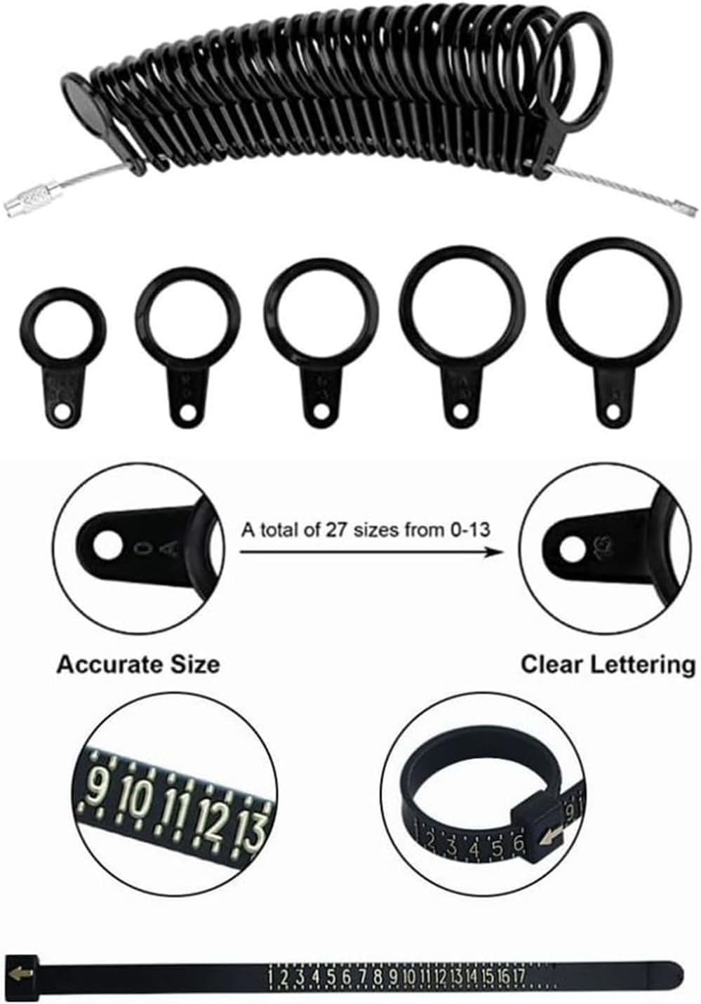 Ring Sizer Tool, Size Measuring Tool with Plastic Mandrel & Guage, Four Stick Jewelry and Gauge Finger Sizing for Making