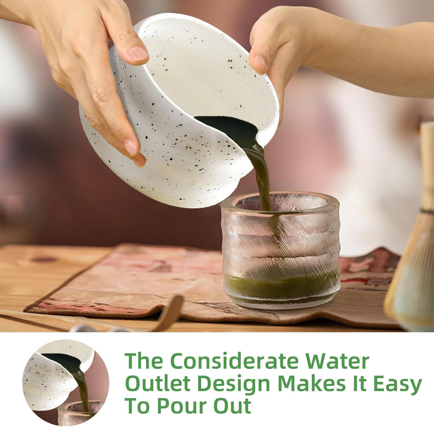 Matcha Whisk Set, 7 Pcs Ceramic Matcha Kit with Matcha Bowl, Spout, Bamboo Whisk, Bamboo Scoop, Ceramic Holder and Stainless Sifter for Traditional Tea Ceremony image number 5