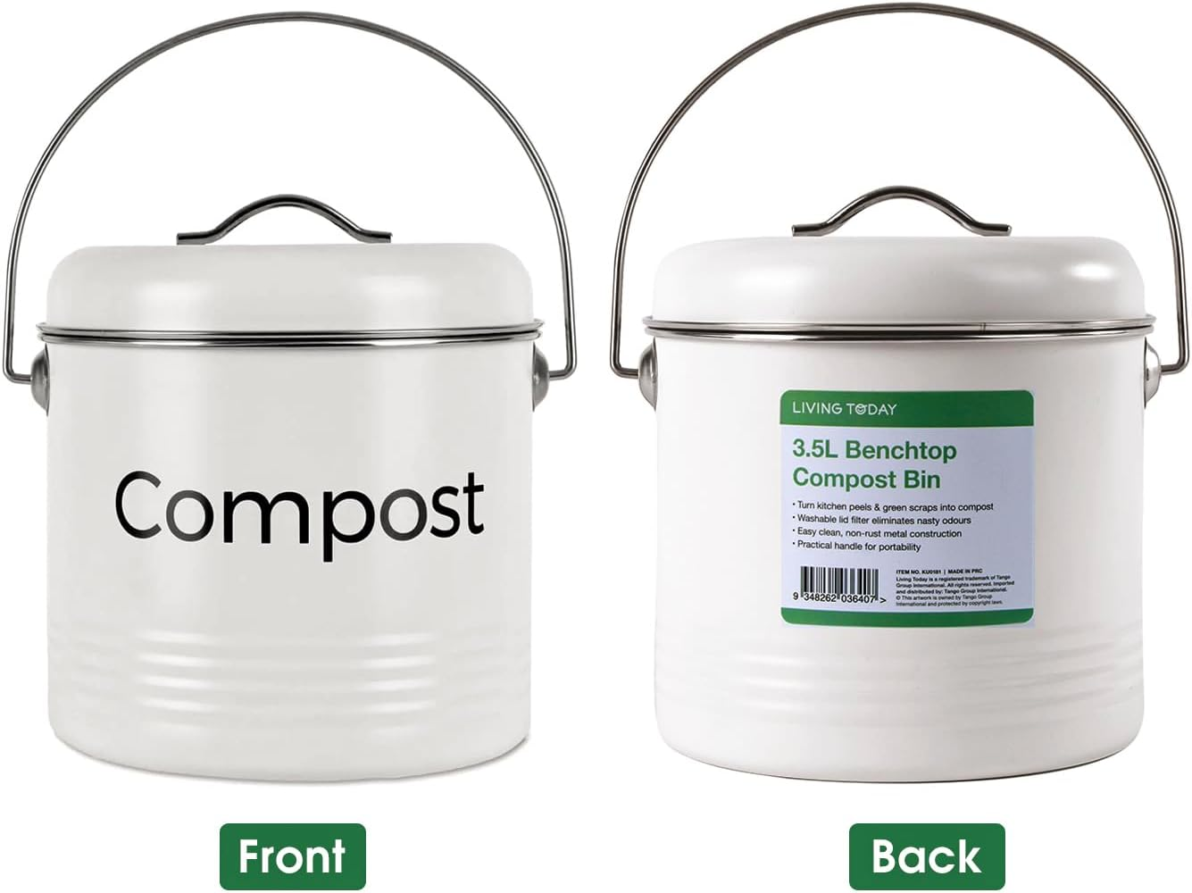 Living Today Kitchen Compost Bin,3.5L Indoor Countertop Scraps Caddy, Metal Odorless Food Waste Compost Bucket Trash Keeper Container with Carbon Filter,Lid,Handle (3.5L Compost Bin) image number 4