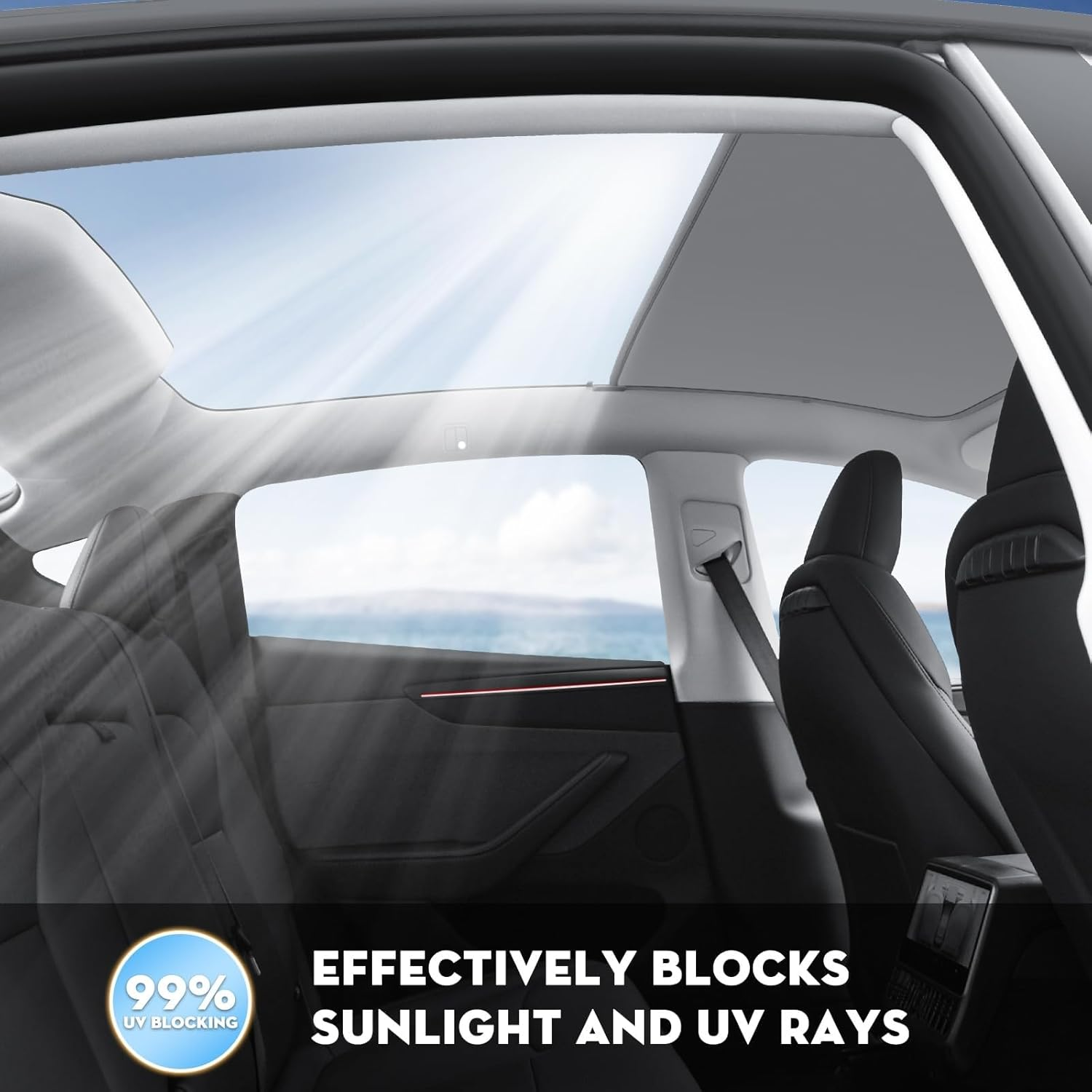 2025/2026 Tesla Model Y Juniper Sunshade Roof, Foldable Heat Blocking,Uv Protection & Reflective Sunroof Shade with Nano Ice-Crystal Coatings for Tesla Model Y Accessories image number 6