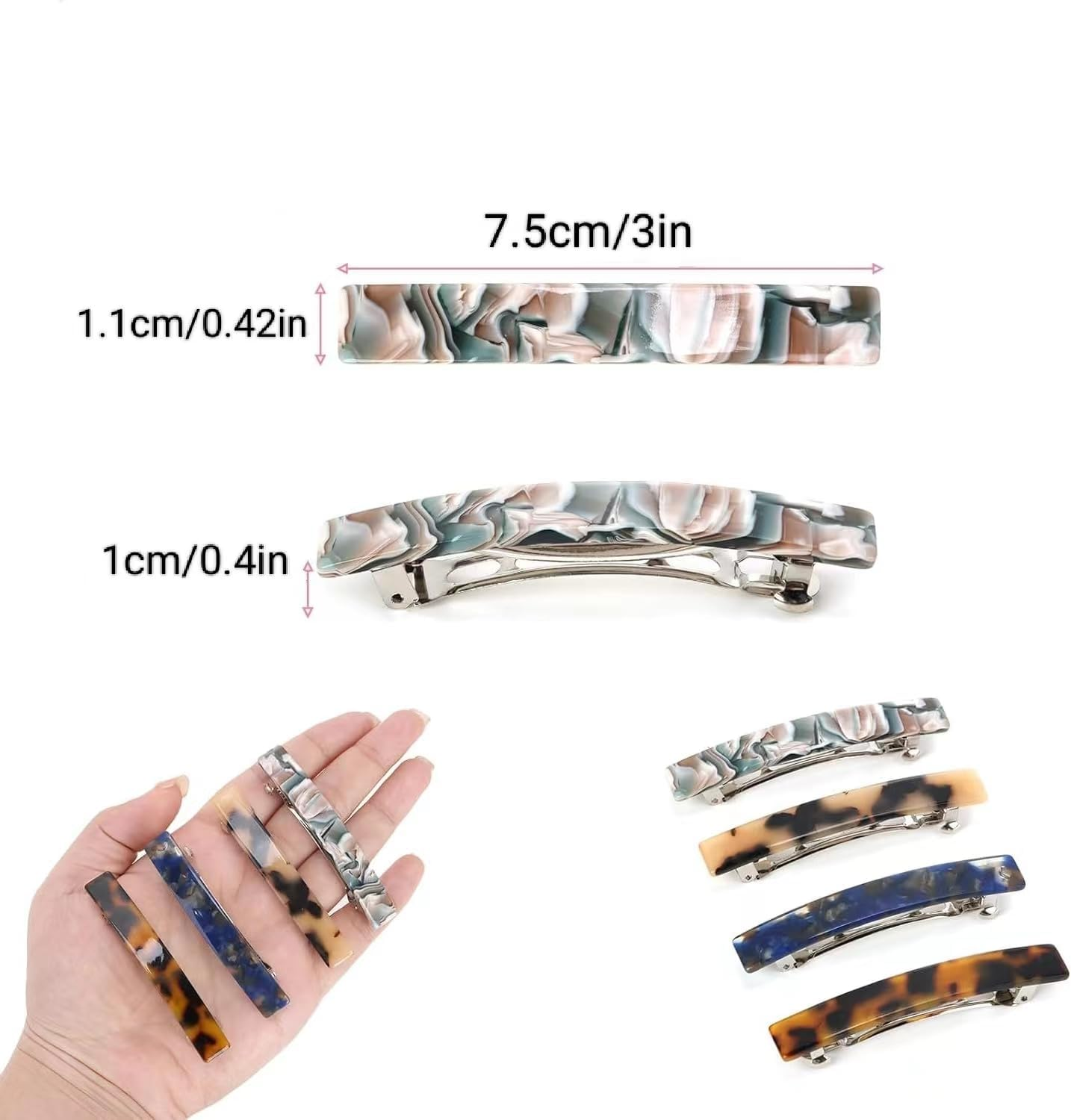 TOOGABBIE 4PCS Elegant Barrette Hair Clips for Women,French Hair Clip Set with Unique Designs, Tortoise Shell Celluloid Rectangle Hair Clips for Any Occasion