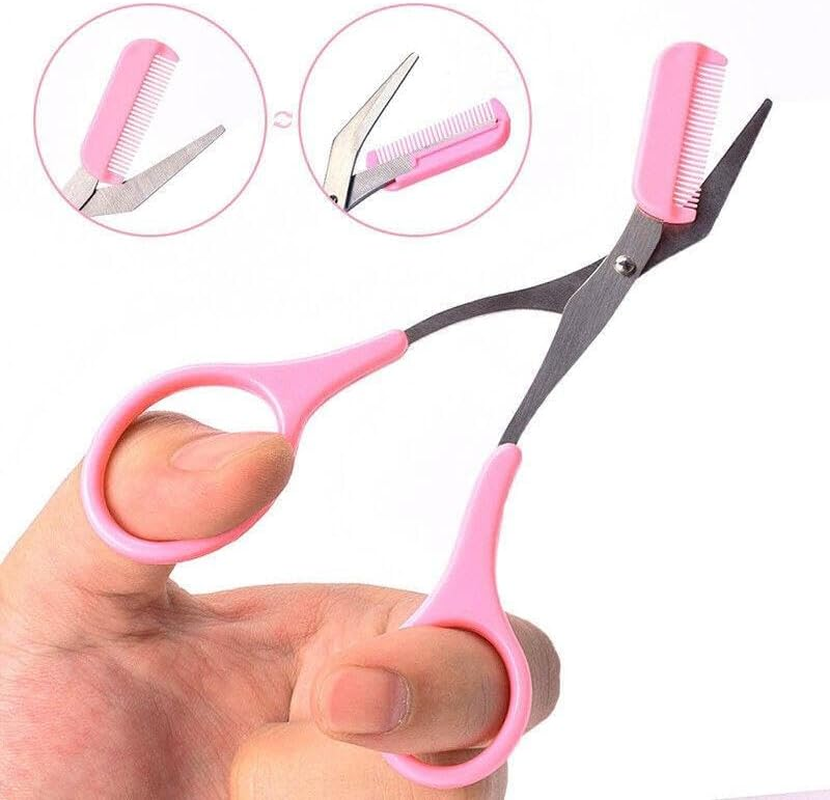 AIMALL Stainless Steel Eyebrow Scissors with Comb, Makeup Trimming Tweezers Tool, Durable Beauty Kit for Women&rsquo;S Precision Eyebrow Shaping - Pink image number 4