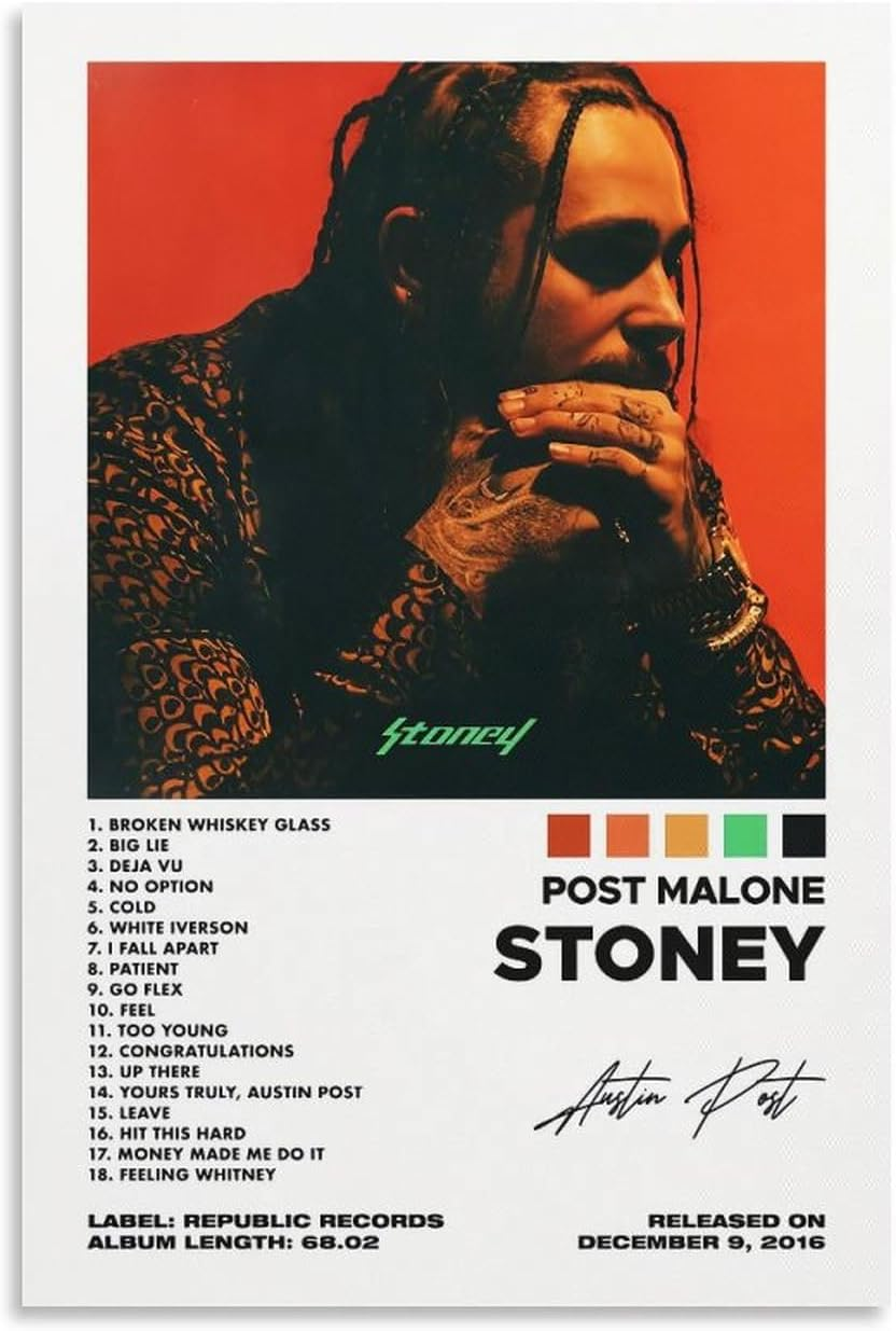 QUANQIUYING Post American Malone Rapper Canvas HD Wall Mount Poster Decoration Wall Art Posters, Suitable for Living Room Bedroom, Etc. 12X18Inch(30X45Cm) image number 3