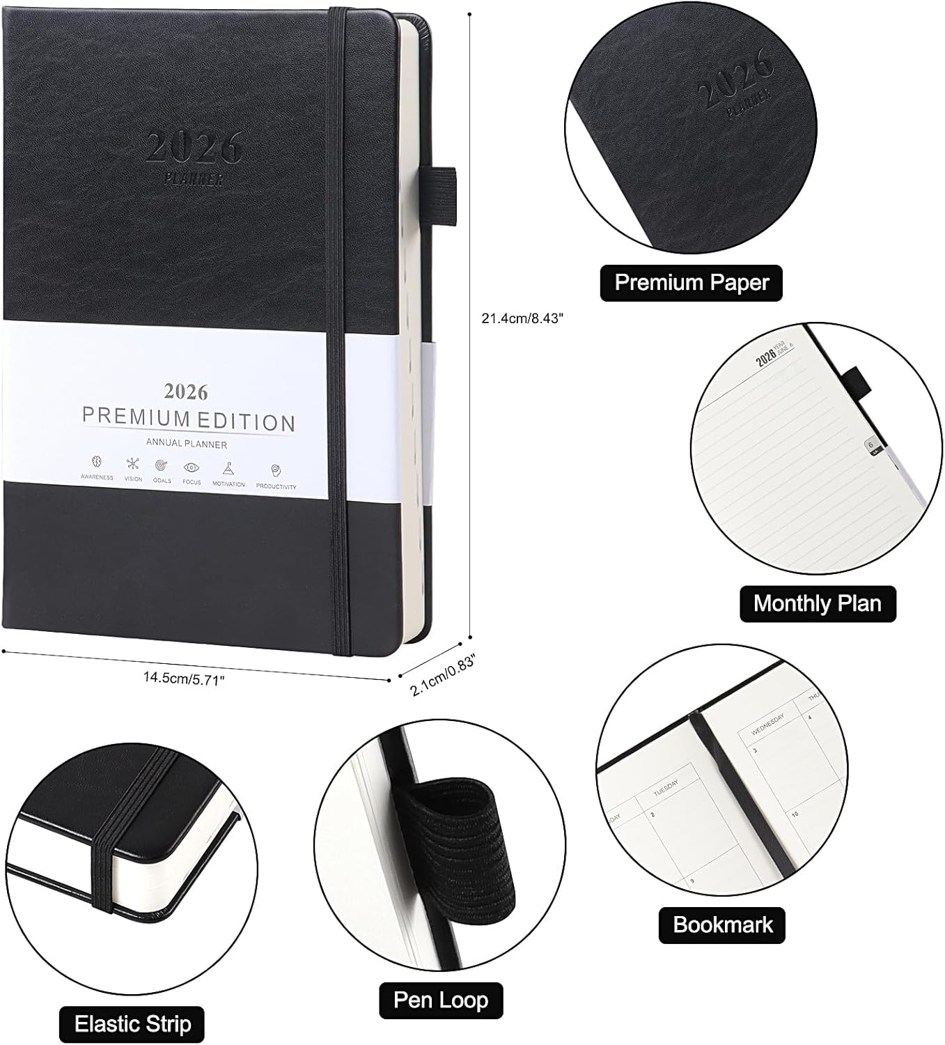 2026 Academic Diary Week to View Page a Day Life Planner A5 Appointment Diary for Office, School, Home and Business(Black) image number 4