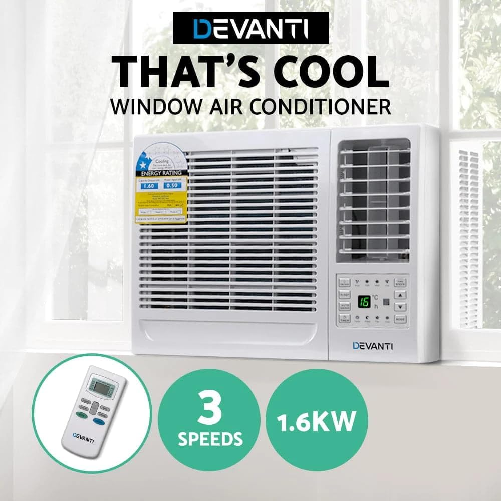 Devanti 1.7Kw Window Air Conditioner with Remote, LED Control, 3 Speeds, 2 Modes, 24Hour Timer, Cooling Fan for Bedroom, Home or Office &ndash; White image number 5