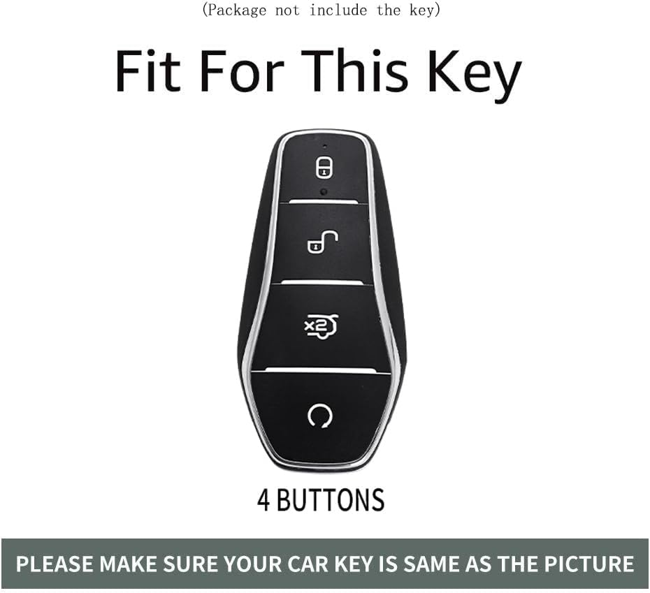 Ontto Metal Car Key Fob Cover Fit for BYD Song Qin Han EV Tang DM Plusdmi Atto 3 Han EV Dolphin 2018-2022 Smart Key Case Keyring Silicone Key Shell Holder Bag Keychain Accessories 4 Button Black B - A-Black image number 4