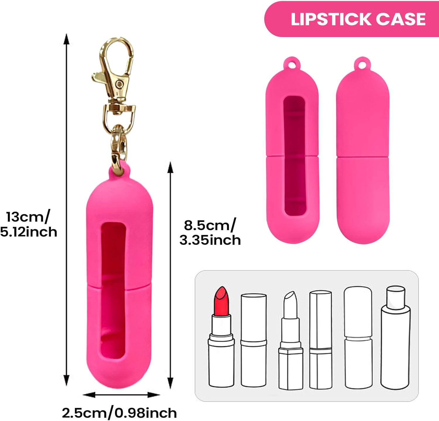 Lip Gloss Holder Keychain - Travel Silicone Sleeve,Lipstick Holder | for Gym Workplace Outdoor Activities Daily Commute Travel Purse Wallet - Hot Pink image number 4