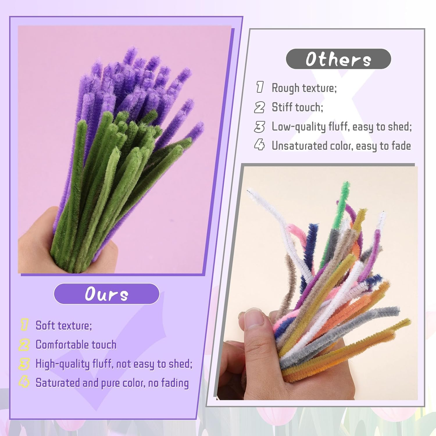 Pipe Cleaners Craft, Pipe Cleaner Flower Kit, Craft Pipe Cleaners, Chenille Pipe Cleaners with Wrapping Paper, Step-By-Step Video Tutorials for Birthday Home Decoration (Purple) image number 1