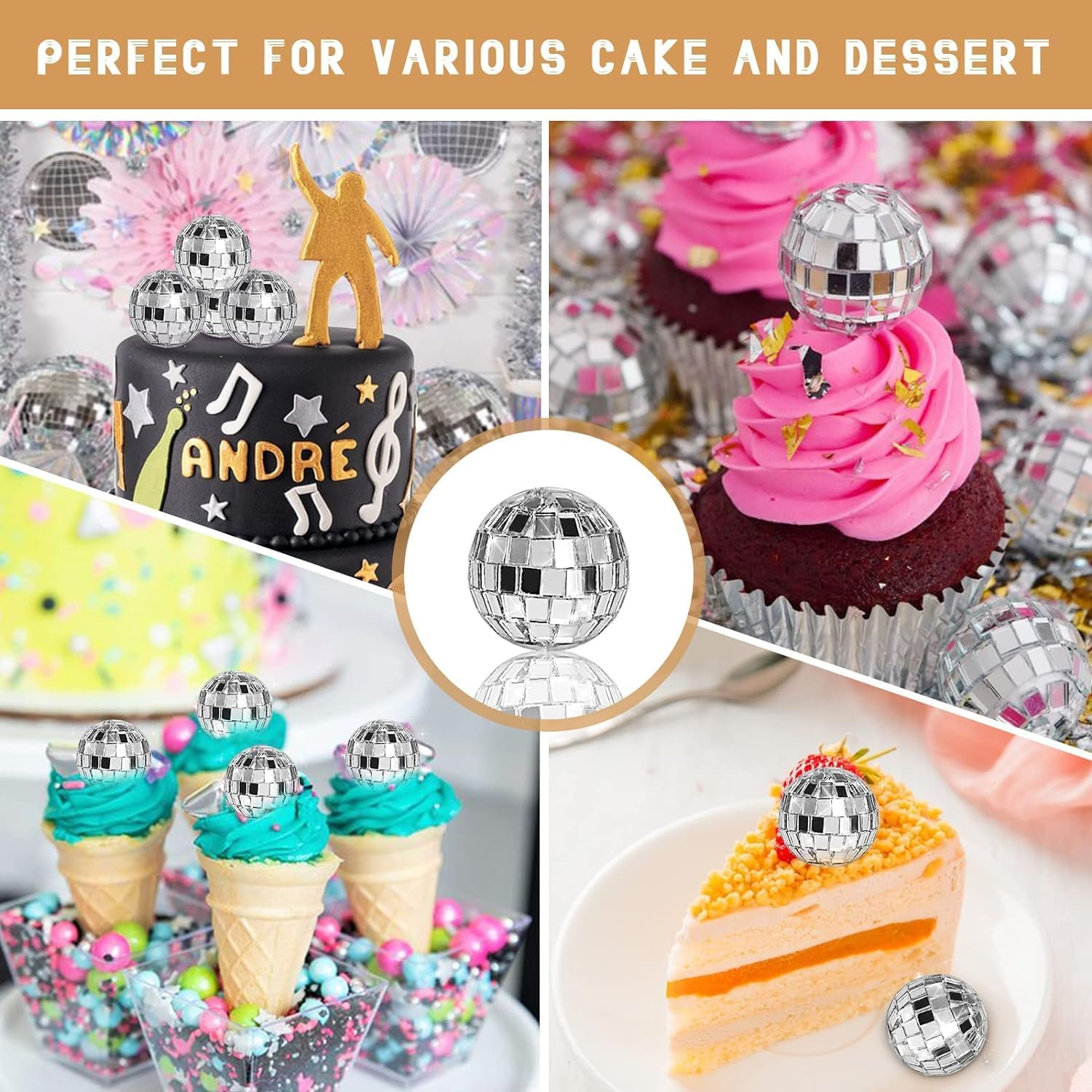 2.3Cm Disco Ball Decor,30 Pcs Mirror Reflective Lighting, Cake Decoration,Reflective Mirror with Rope and Ball Cover,For Decoration Party,Festival,Birthday,Wedding image number 4