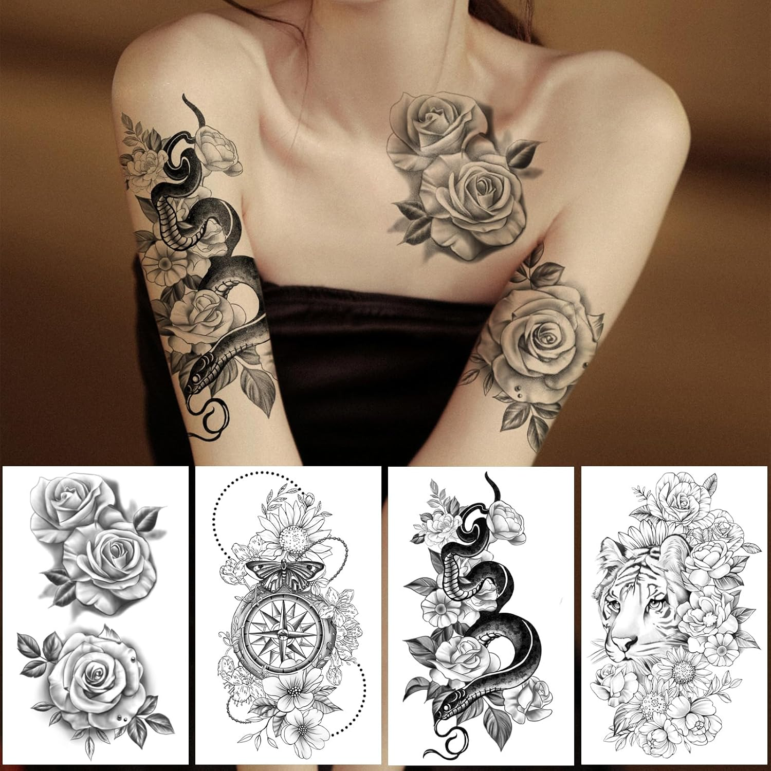 Yazhiji 49 Sheets Large Sexy Flowers Collection Waterproof Temporary Tattoos Lasting Tattoos for Women and Girls. image number 2