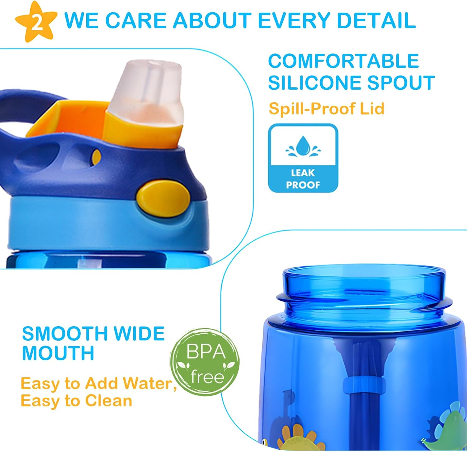 16Oz/480Ml Children Water Bottle with Tritan, Bpa-Free Cup, Leak-Proof &ndash; Straw Top with Lock - Suitable for Schools, Sports, Camps, Picnics&More, Drink Bottle for Children (Dinosaur) image number 2