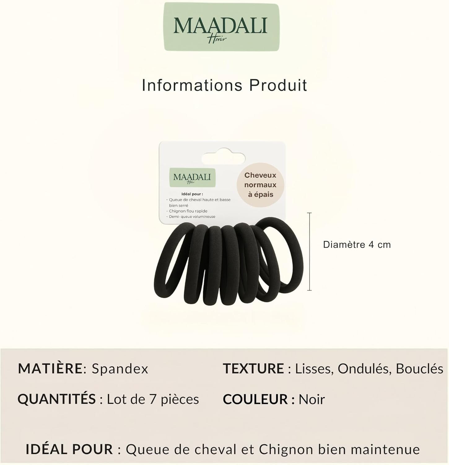 Maadali Hair Bobbles for Thick Hair, Black, Pack of 7, Hair Bobbles for Women, Durable, Soft, for Normal to Thick Hair, No Metal, Perfect Hold and Pain Free image number 1