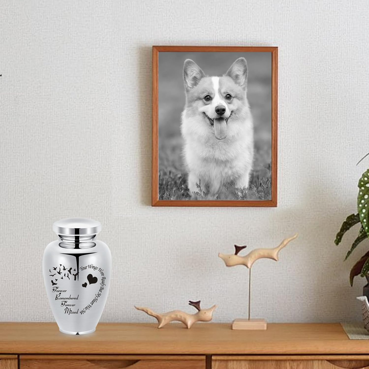 AIWENXI Pet Cremation Large Urns for Dog Cat Ashes Urns Keepsake Pet Large Urns for Dogs for Ashes Urns for Cats for Ashes (Silver, Bird Heart)