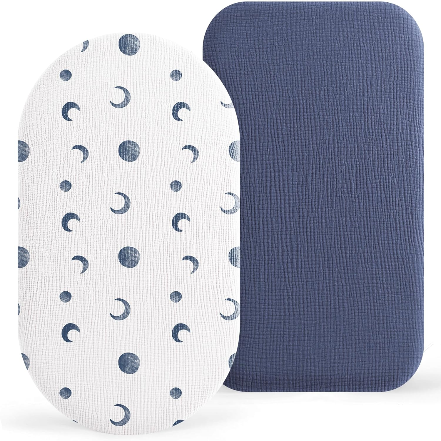 Bearmoss Muslin Bassinet Sheets 2 Pack - 100% Cotton Breathable Universal Fitted Bassinet Sheets 33&rdquo;X17&rdquo; Fit for Oval Rectangle or Hourglass Bassinet Mattress(Cream Star)