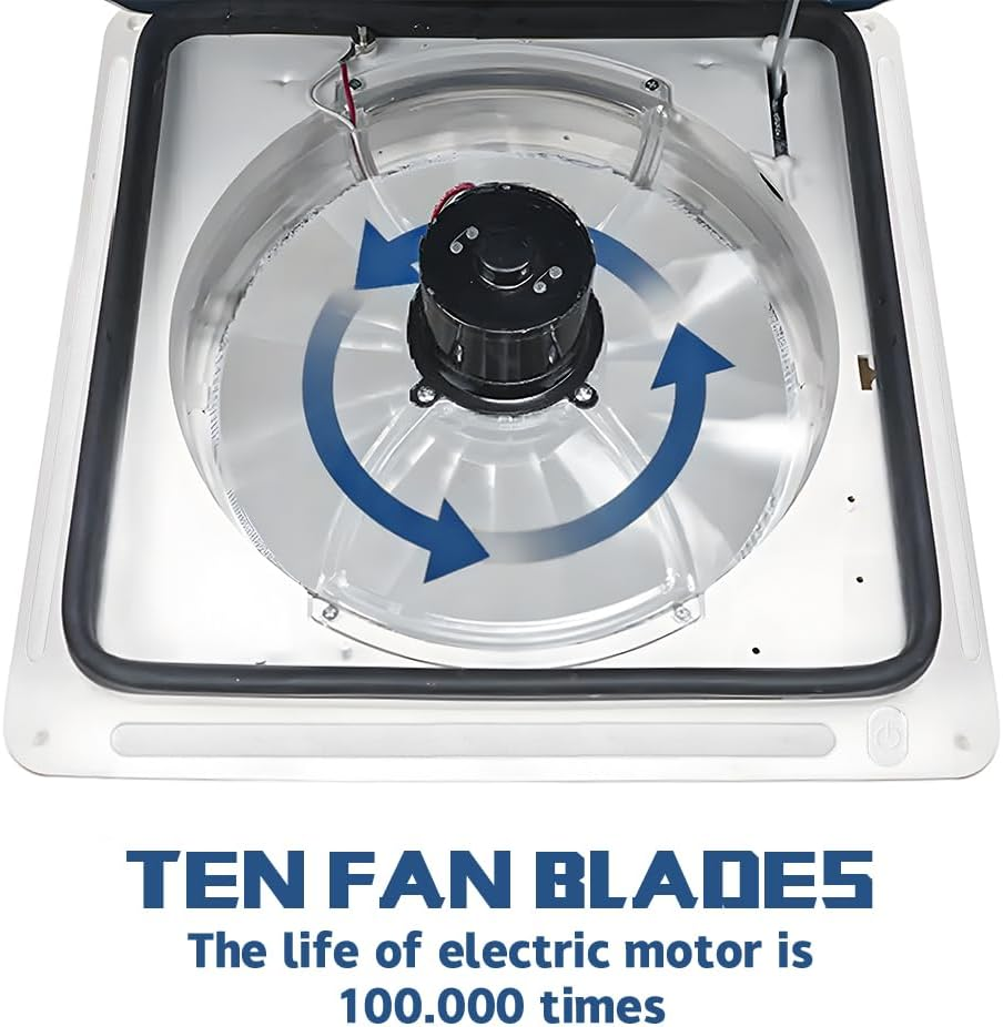 ALSTON 12V Caravan Vent Shower Roof Vent with LED Lights and Tinted Lid, Trailer Shower Roof Hatch Motorhome Air Ventilation Roof, Low Profile Reverse Airflow Manual Lift image number 3