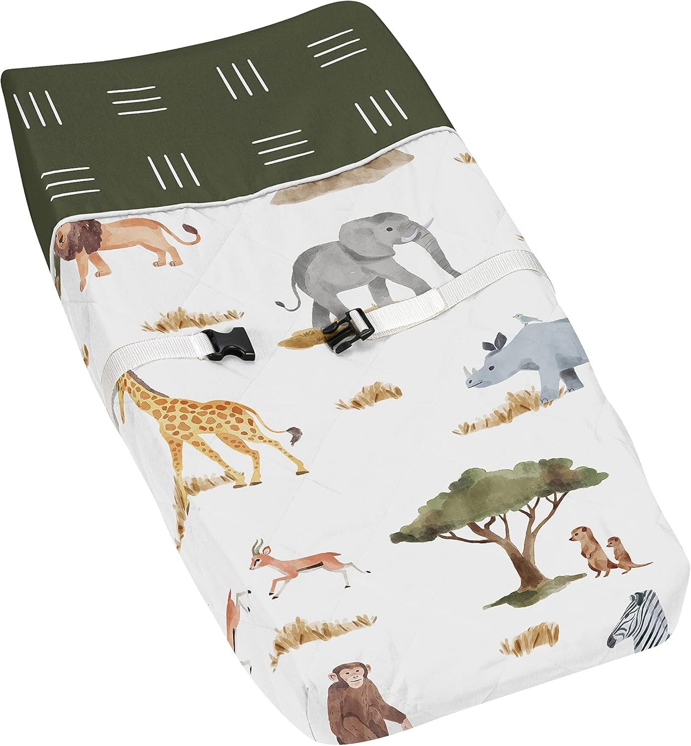 Sweet Jojo Designs Construction Truck Boy Baby Nursery Changing Pad Cover - Grey Yellow Black Blue and Green Transportation Chevron Arrow