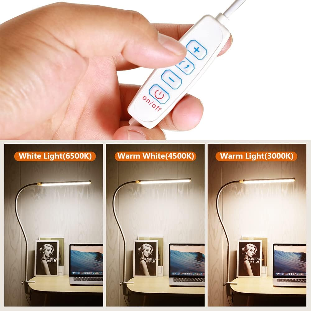 Desk Lamp, LED Desk Lamps with Clamp 3 Color Modes & 10 Brightness Levels Eye-Caring Reading Light Gooseneck LED Book Lights, Easy Clip on Desk Light for Home Office(White) image number 1