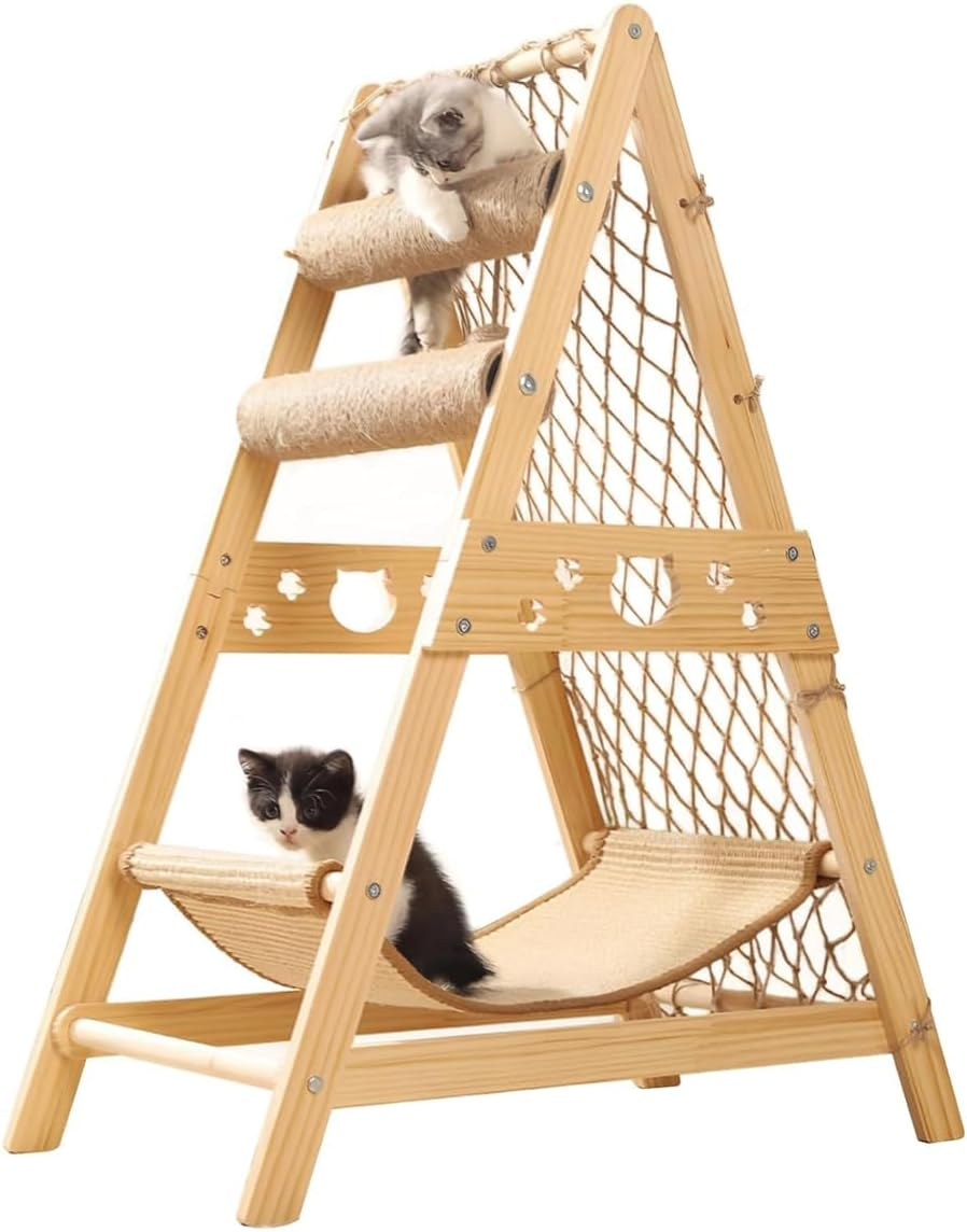 AIMALL Multifunctional Sisal Cat Climber with Hammock, Scratching Posts, and Play Ball - Durable Wood Cat Climbing Tower for Active Cats and Kittens - 33.5 Inch Tall image number 5
