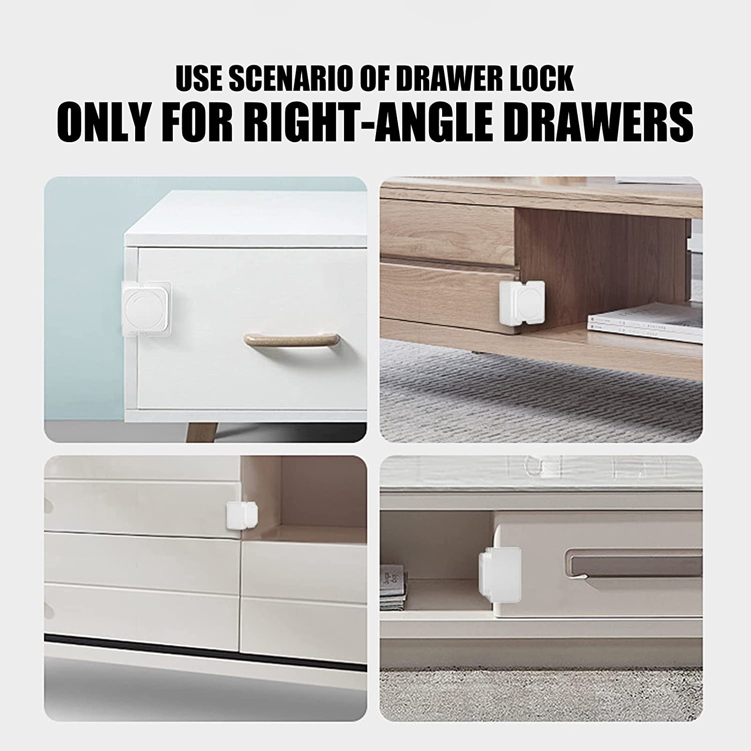 Cabinet Lock Latch - Baby Proofing Cabinet Locks for Child Safety for Cabinet Doors, Fridge, Drawers, Toilet Seat, Dishwasher, Cupboard - No Drilling with Strong Adhesive, 4-Pack, White image number 3