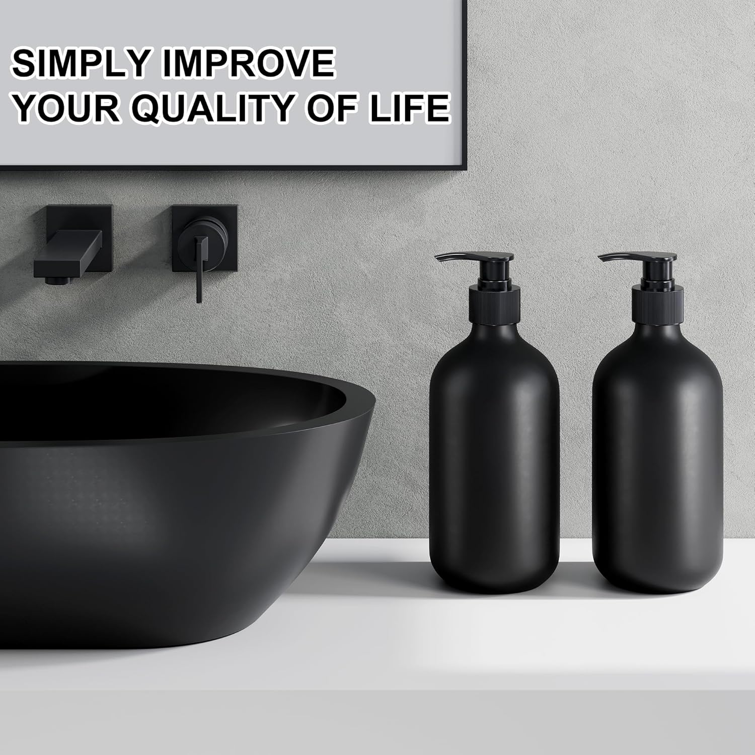 2Pcs Black Soap Dispenser, 16Oz Plastic Dish & Hand Soap Dispenser for Kitchen, Empty Liquid & Lotion Dispenser Set for Bathroom Accessories - Black Pump image number 4