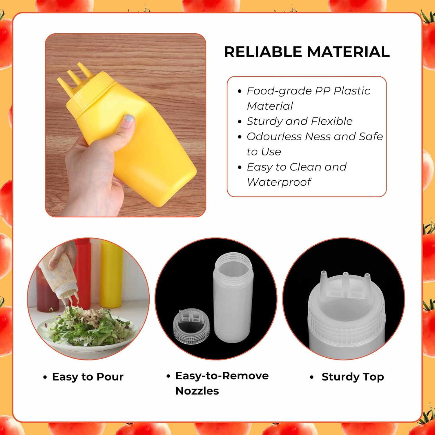 Beyonday 3Pcs Seasoning Bottles - 3 Hole Squeeze for Ketchup, Mustard, Dressing, Salad or Sauce (16Oz, White)