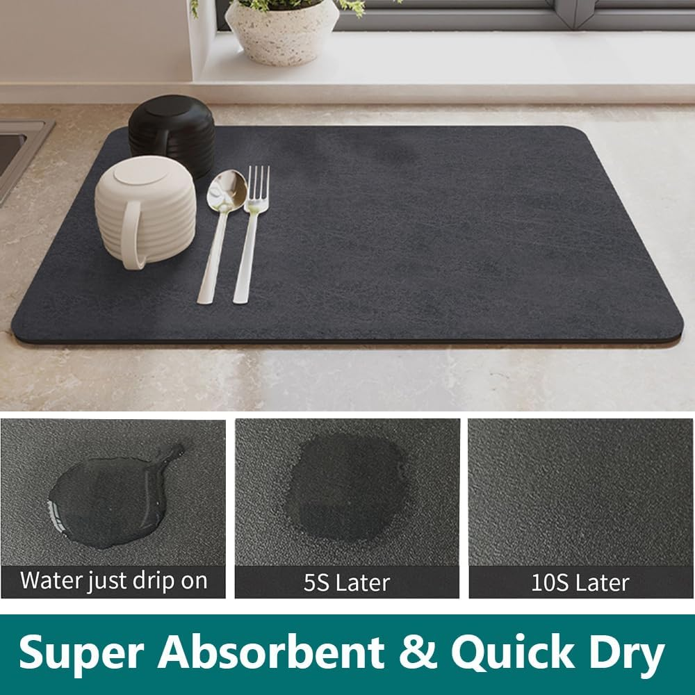 Coffee Mat-Dish Drying Mat Absorbent (Dark Grey, 43X80Cm)