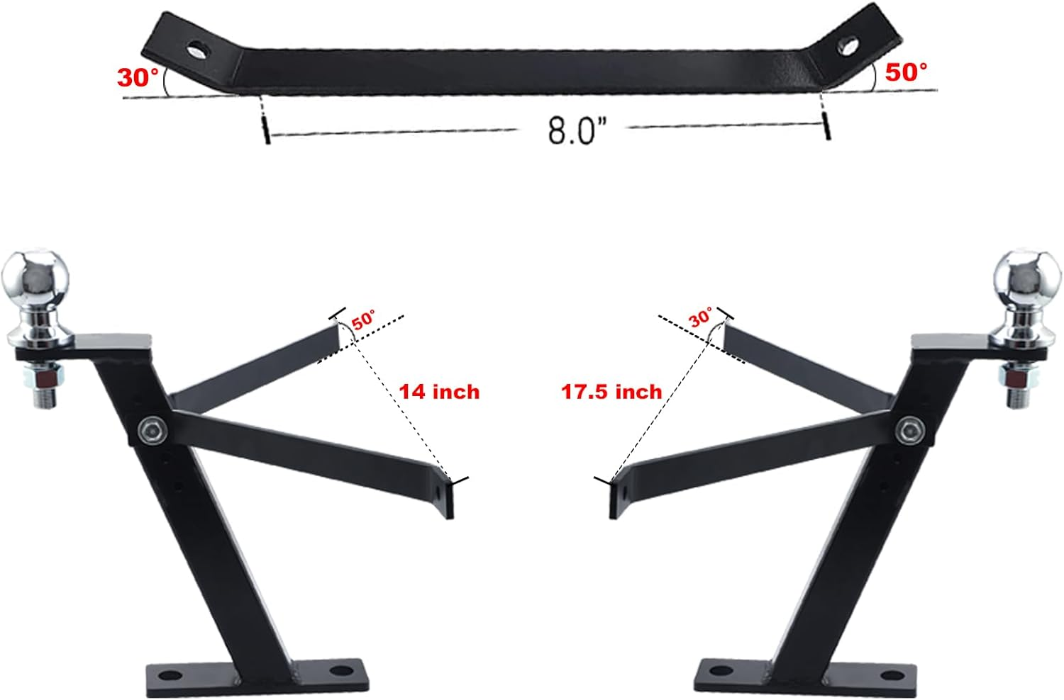 Pindex Trailer Hitch Kit with 2 Inch Chrome Ball,For Lawn Mower Garden Tractor Trailer Hitch,Compatible with John Deere Ariens Cub Cadet Poulan Pro Husky Husqvarna Craftsman Riding Mower image number 3