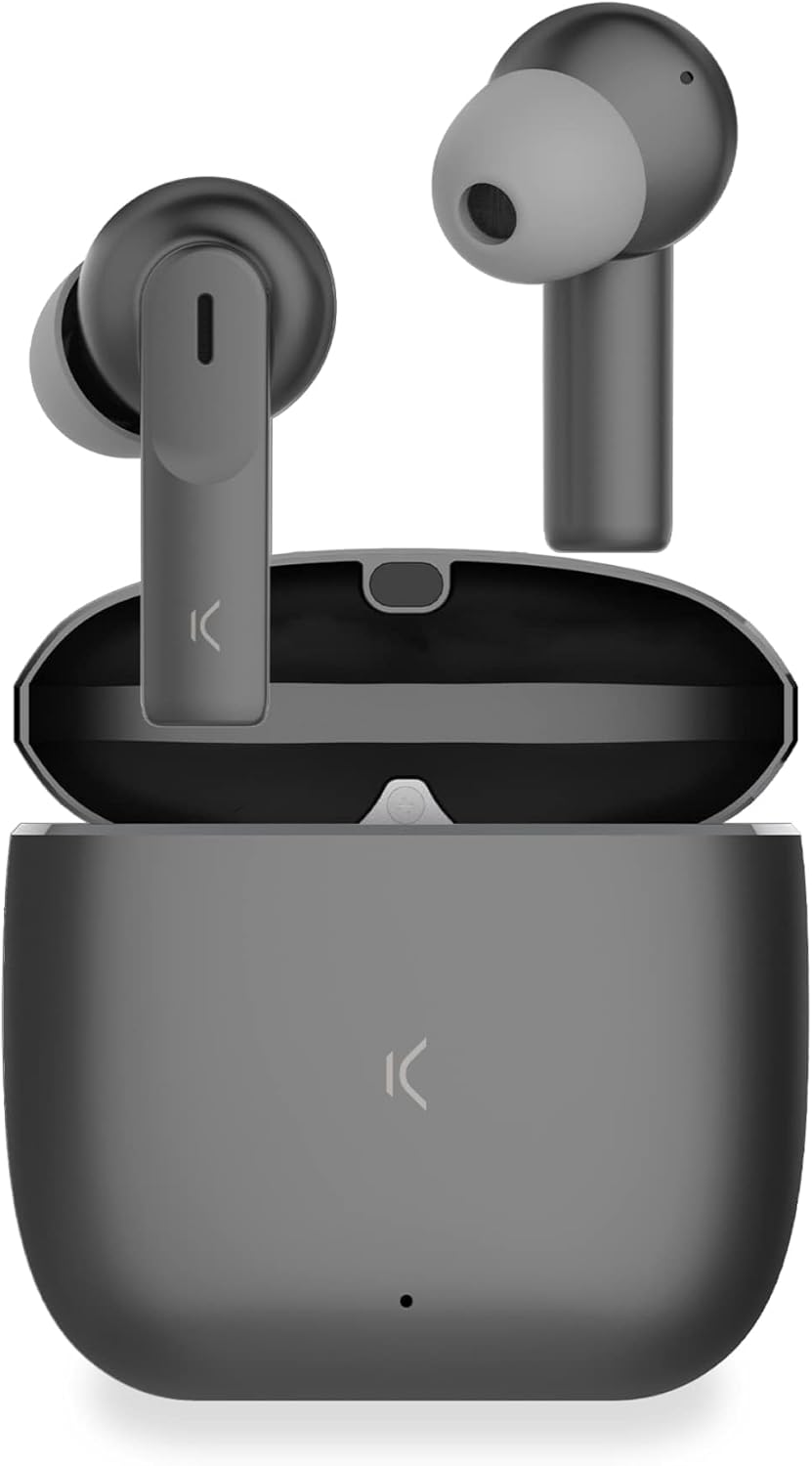 KSIX Meteor Wireless Bluetooth Headphones, HD Calls, ENC Noise Cancelling, Metal Charging Case, True Wireless Stereo, 32 Hours Battery Life, Voice Assistant, Waterproof, Silver