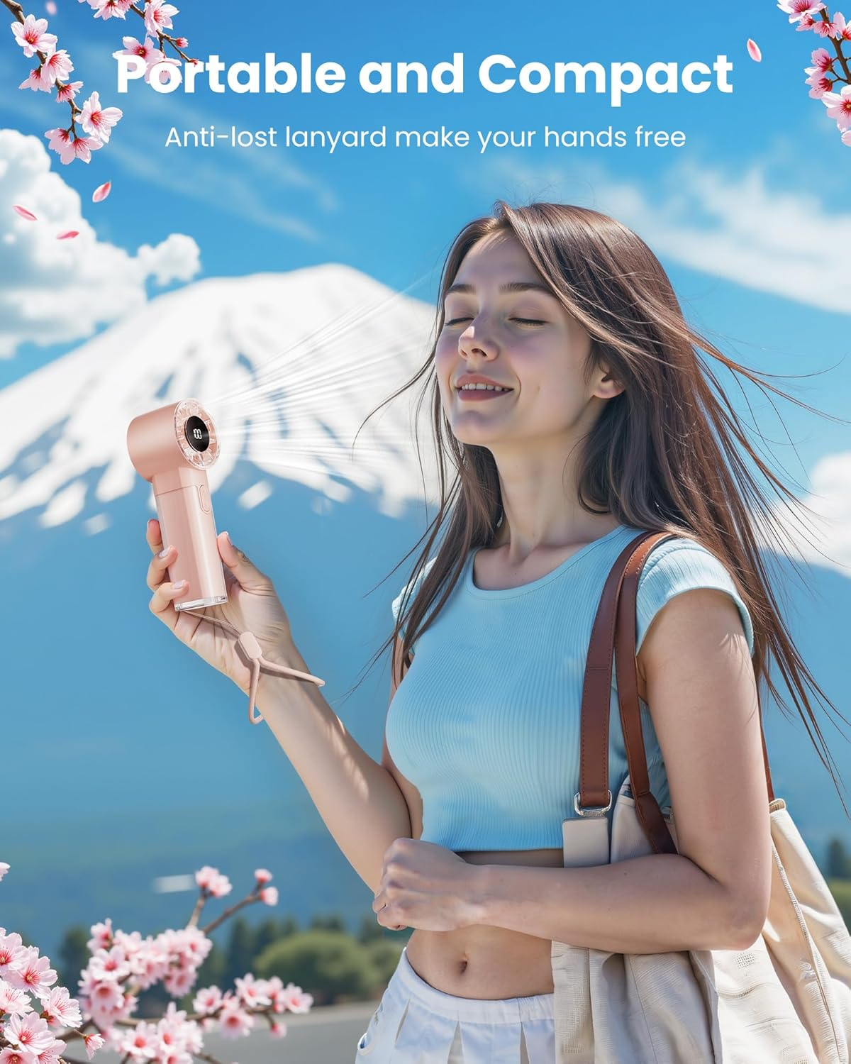 Gaiatop Portable Handheld Turbo Fan, 1-100 Adjustable High Speeds, 3-20Hrs Cooling Times, 4800Mah USB Rechargeable Portable Small Hand Fans with Lanyard for Outdoor, Travel, Home, Make Up, Pink image number 2