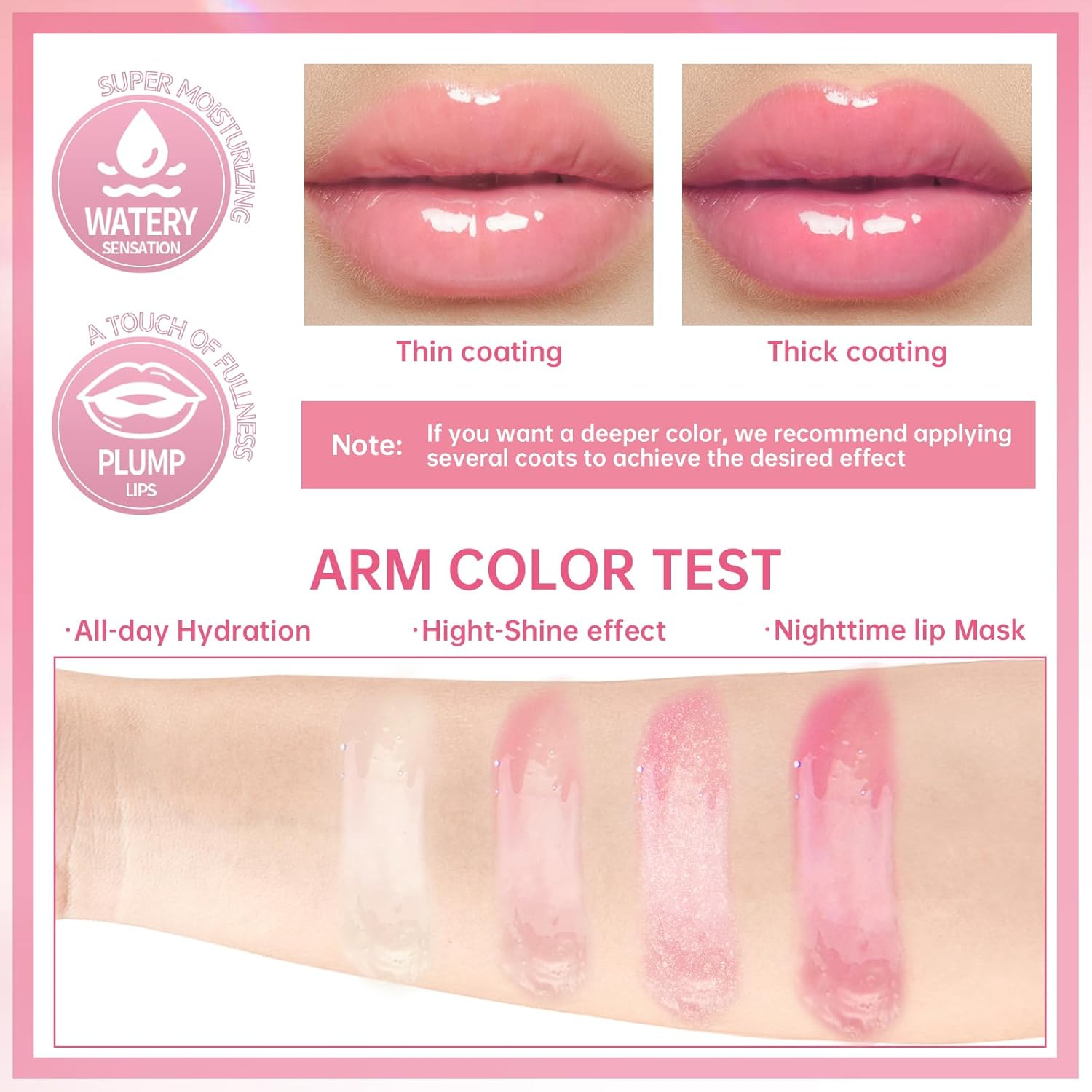 Noerrors 4 Colours Lip Oil and Lip Liner Set Long Lasting Lip Care Oil Large Brush Head Moisturising Clear Pink Glitter Transparent Lip Gloss Combination Makeup image number 2