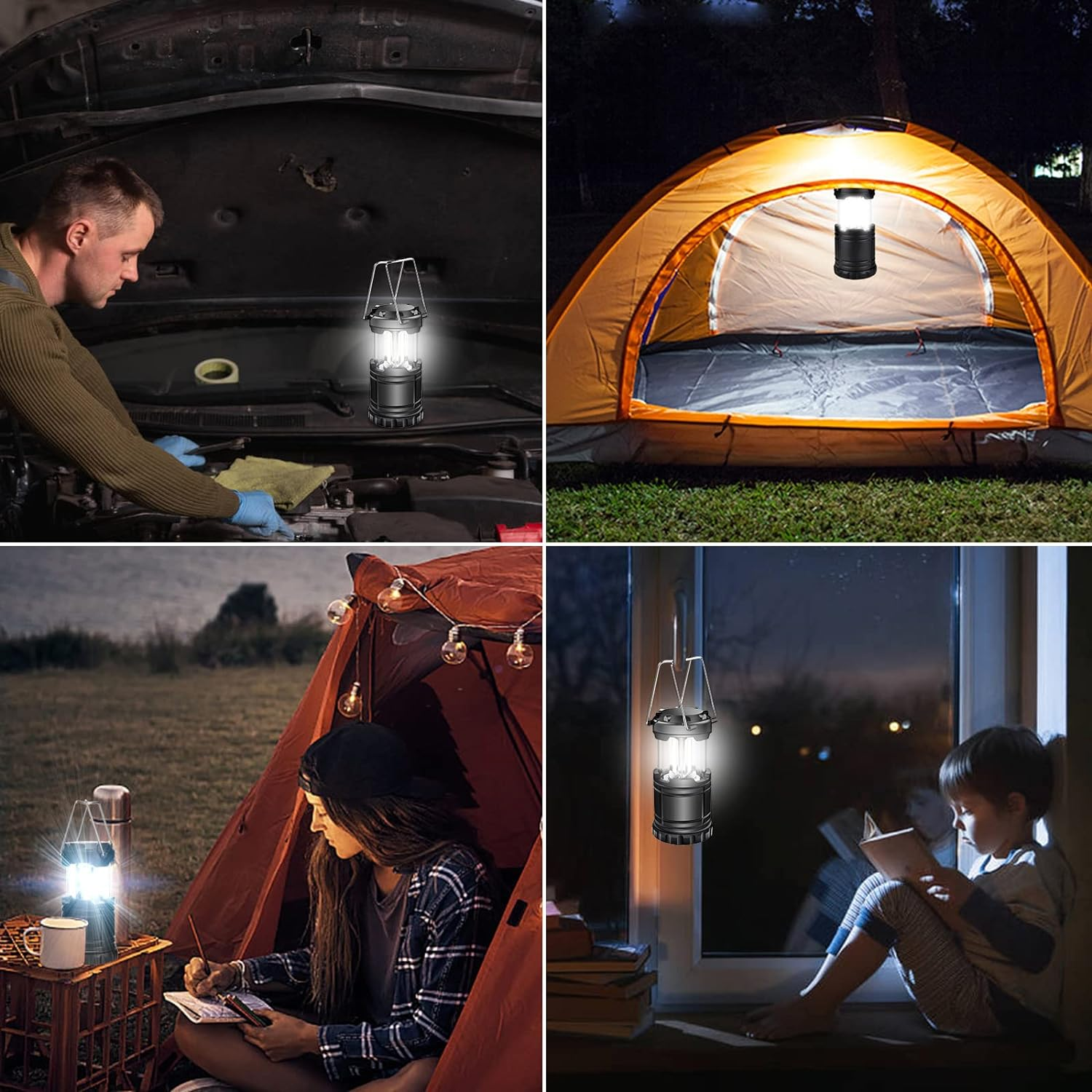 EXTRASTAR 2 Pack LED Camping Lantern, Portable Survival Lanterns, Waterproof Tent Light, Suitable for Hurricane, Emergency, Storm, Outages, Outdoor Collapsible Lanterns, Black image number 3