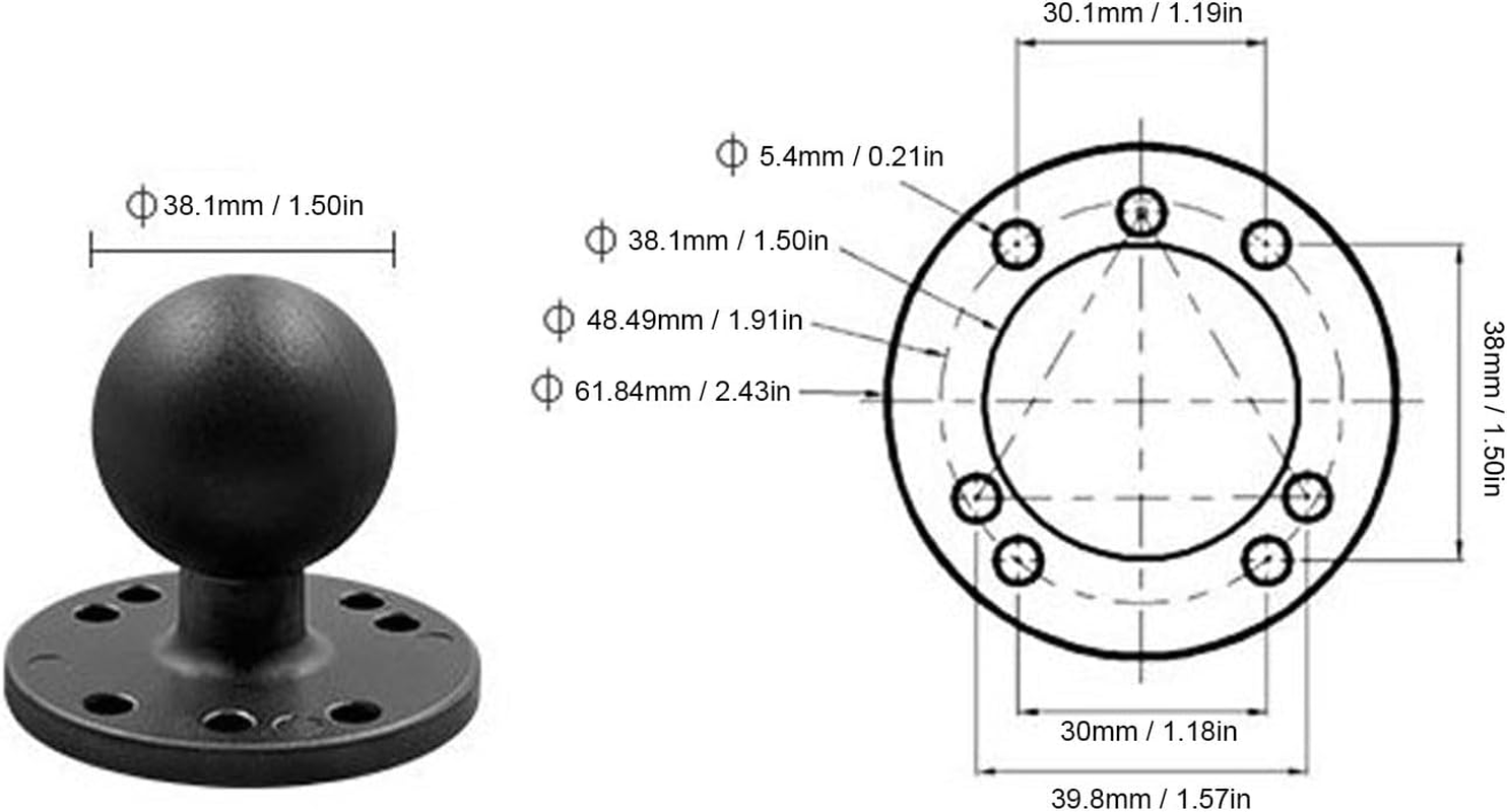 Truck Holder Mount, Aluminum 1.5 Inches Double Ball Mount with 2 round Plates, Heavy Duty Double Socket Arm with 1.5 Inches / 38Mm / C Size Ball for Drill-Down Mounting image number 6