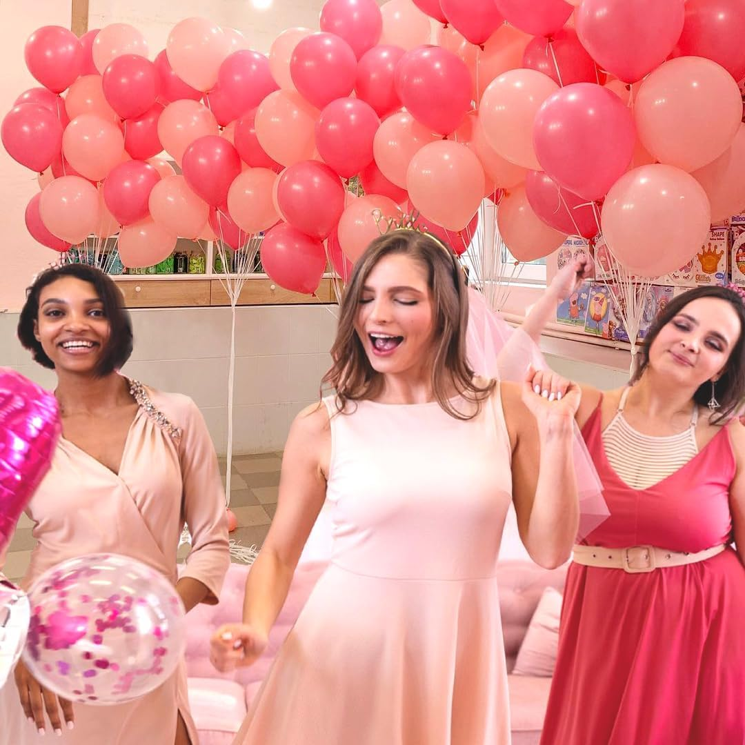 Pink and Rose Gold Party Balloons, 60Pcs 12 Inch Hot Pink White Rose Gold Confetti Latex Balloons for Birthday Wedding Baby Showe Gender Graduation Anniversary Party Decoration - Black Gold image number 6