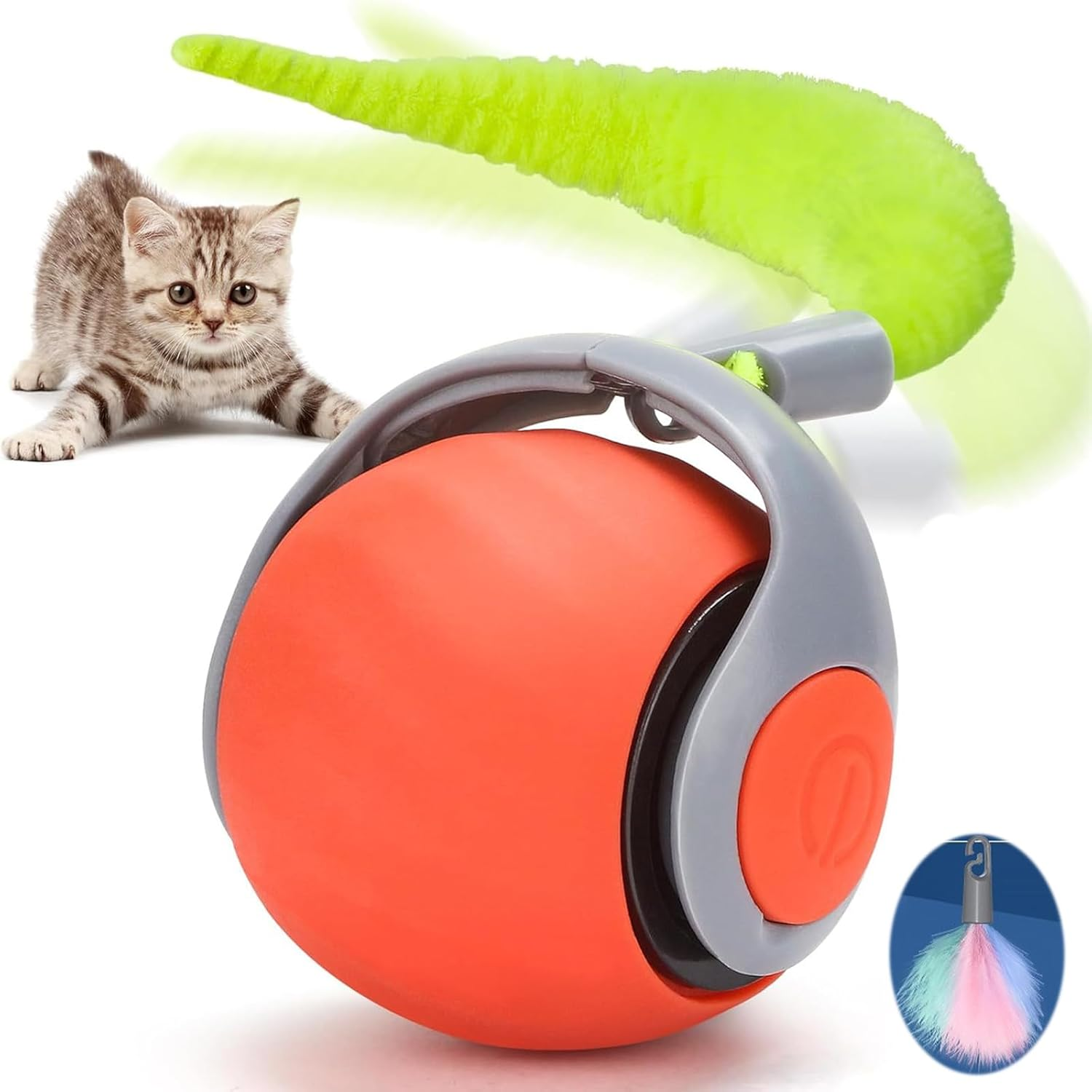 Interactive Cat Ball Toy Self Rolling Ball USB Rechargeable Smart Cat Toys Ball 360&deg;Automatic Rolling Ball Toy with Tail Speedy Tail Cat Toy for Indoor Cats SH0090 (Orange) image number 4