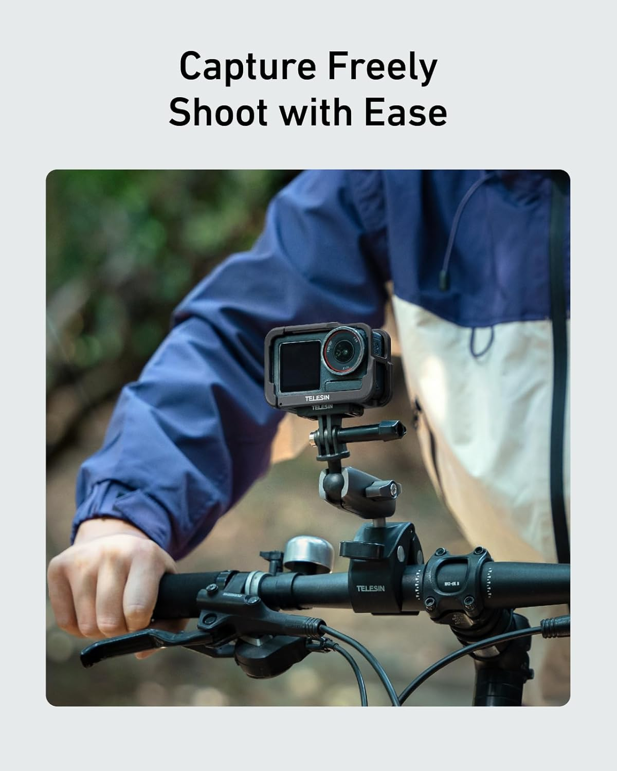 TELESIN 54G Ultra-Light Camera Cage for DJI Action 5 Pro Action 4 Action 3, Protective Cage Video Rig with Cold Shoe, 1/4" Thread, Shutter Button, Magnetic Quick Release Connector (Carbon Tech Black​) - Ice Blue Grey image number 4