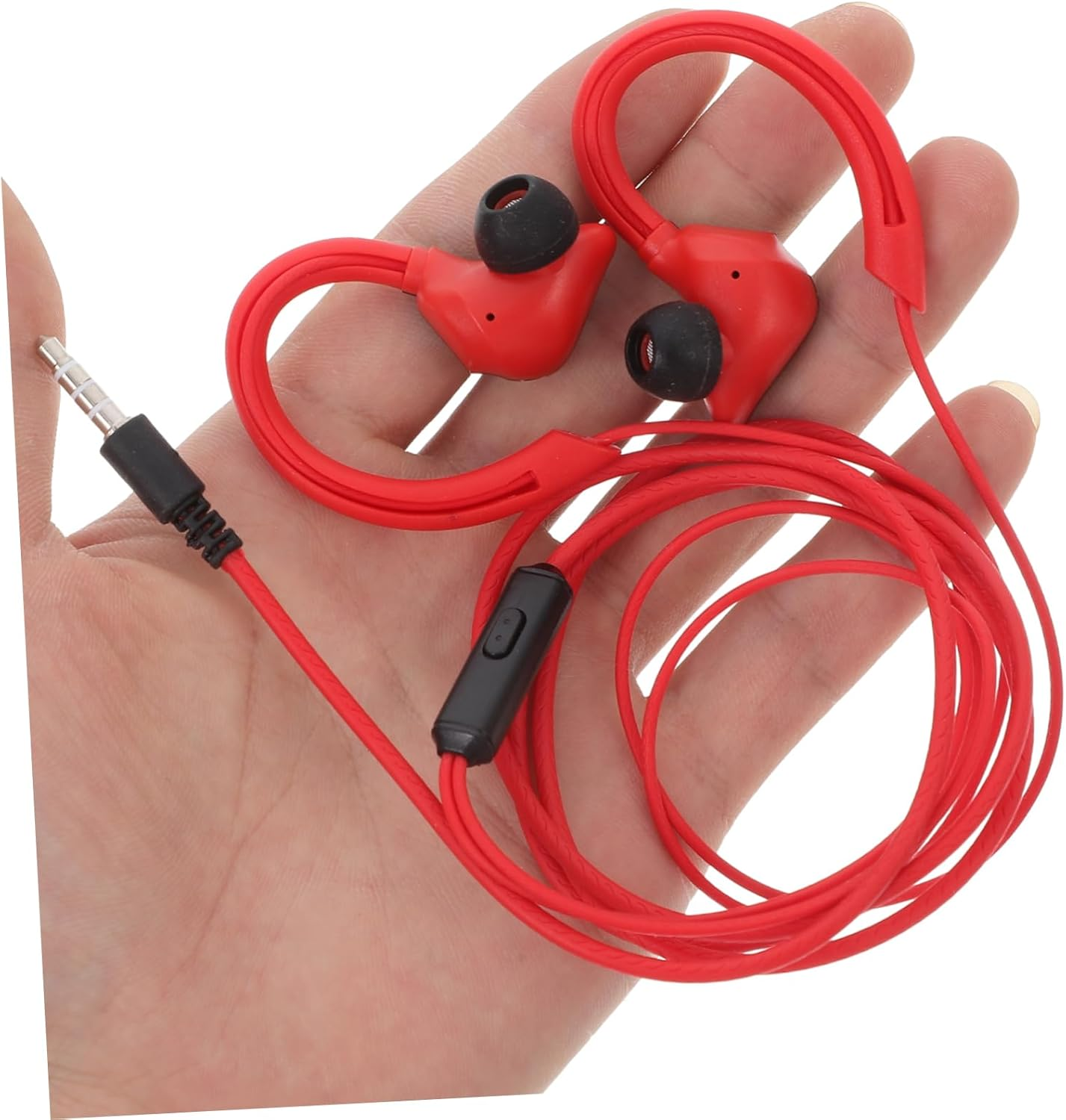 IWOWHERO Wired Ear Hook Earphones Noise Isolation and Sweat-Proof Corded In-Ear Earbuds for Running and Active Lifestyles, Red Wired Headphones for Cell Phone Sports Use image number 3
