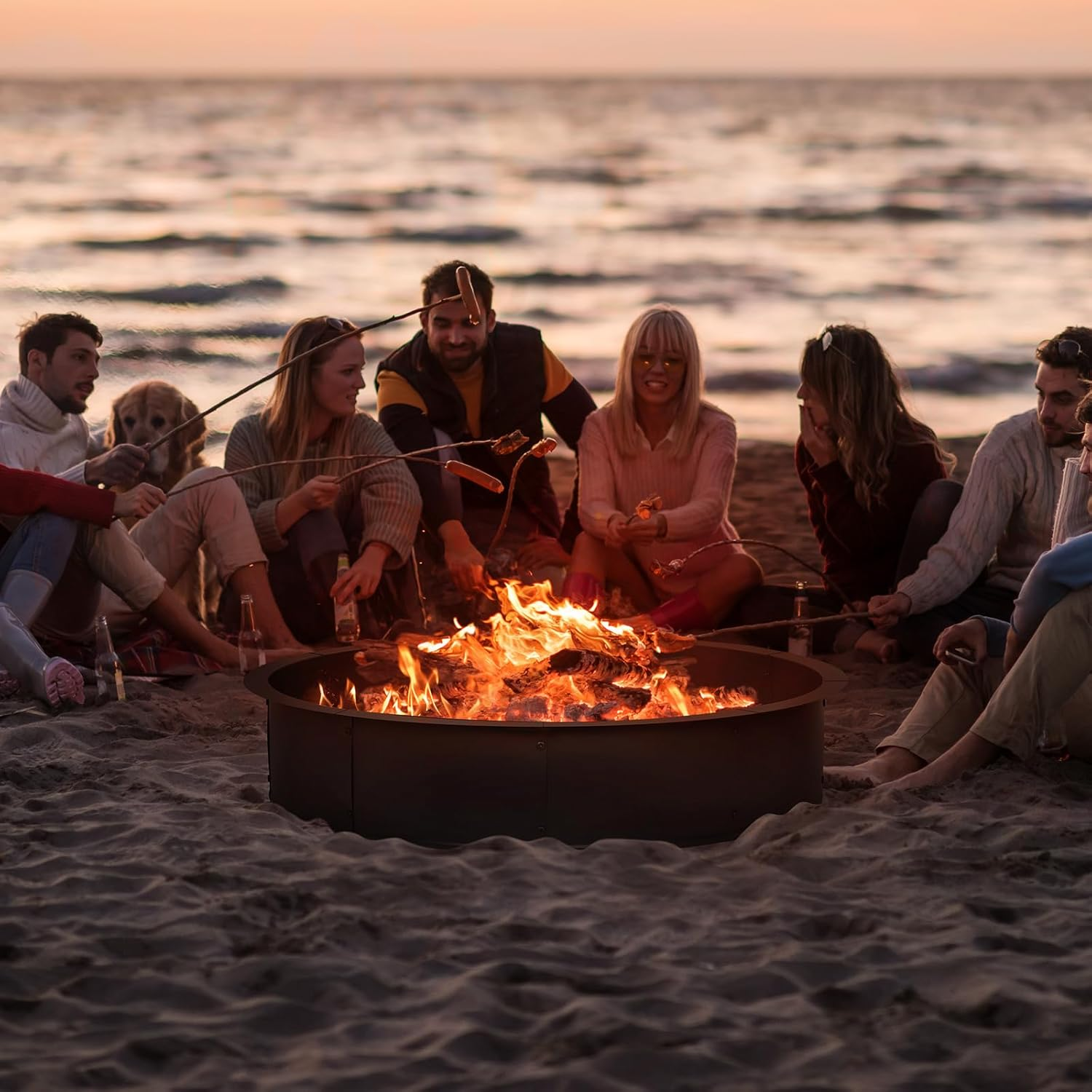 Outdoor Fire Pit Ring Insert, Fire Ring for Outside, Liner 46-Inch Outer/43-Inch Inner Diameter, Large round Wood Burning Firepits Rim Insert for Backyard Bonfire, Patio, Camping, Black image number 4