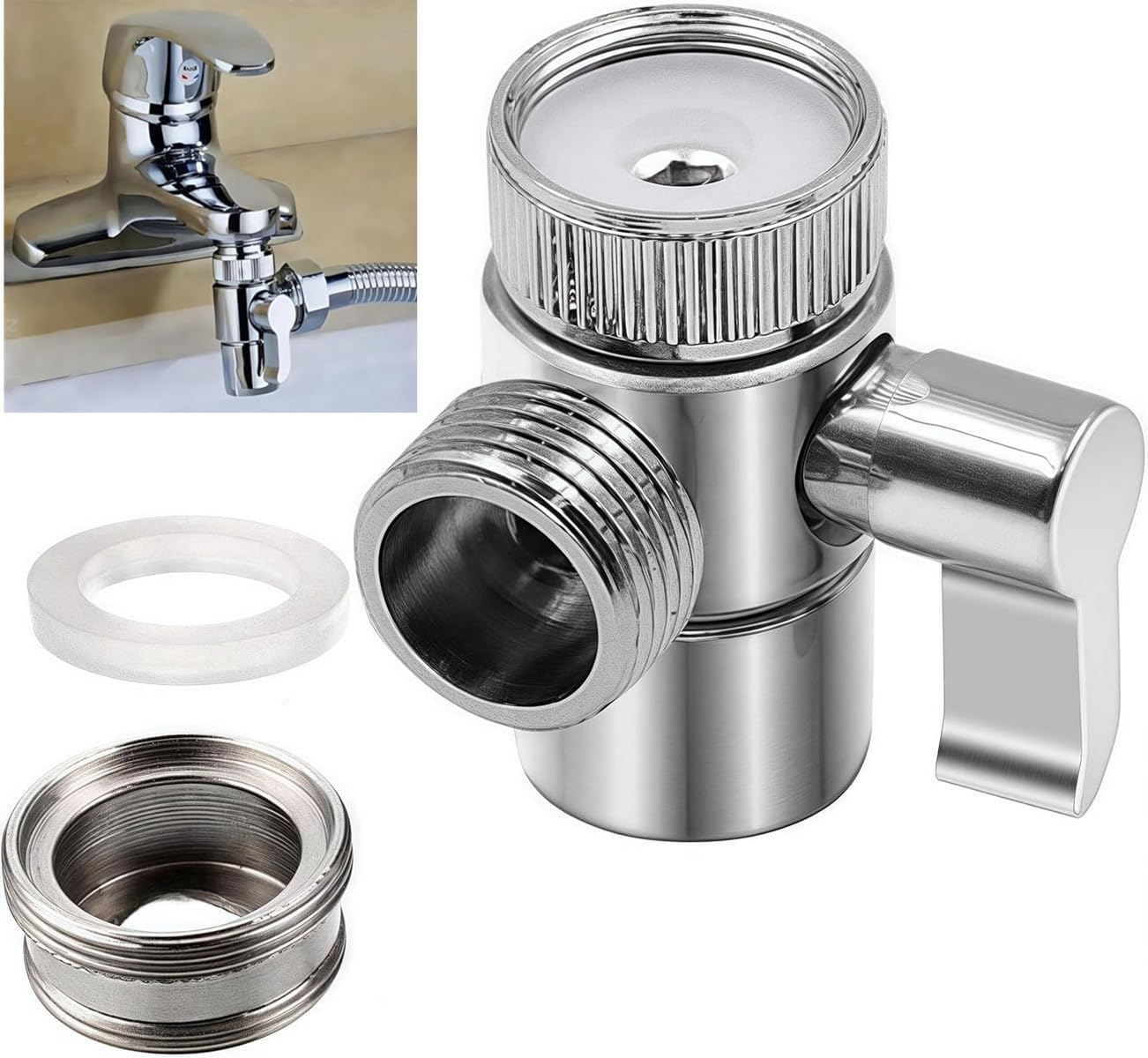 Faucet Splitter Diverter Valve to Hose Adapter,Shower Diverter Valves, Bathroom Kitchen Basin Sink Faucet Splitter Diverter Valve to Hose Adapter image number 5