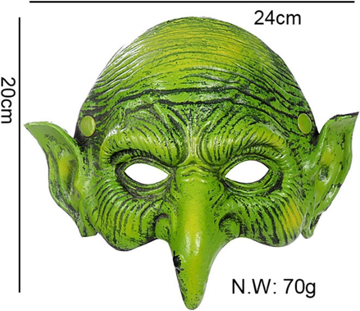 Witch Mask,Goblin Mask PU Foam Half Face Green Goblin Mask Face Cover without Chin for Women Girls Halloween Cosplay Carnival Party Dress up Costume