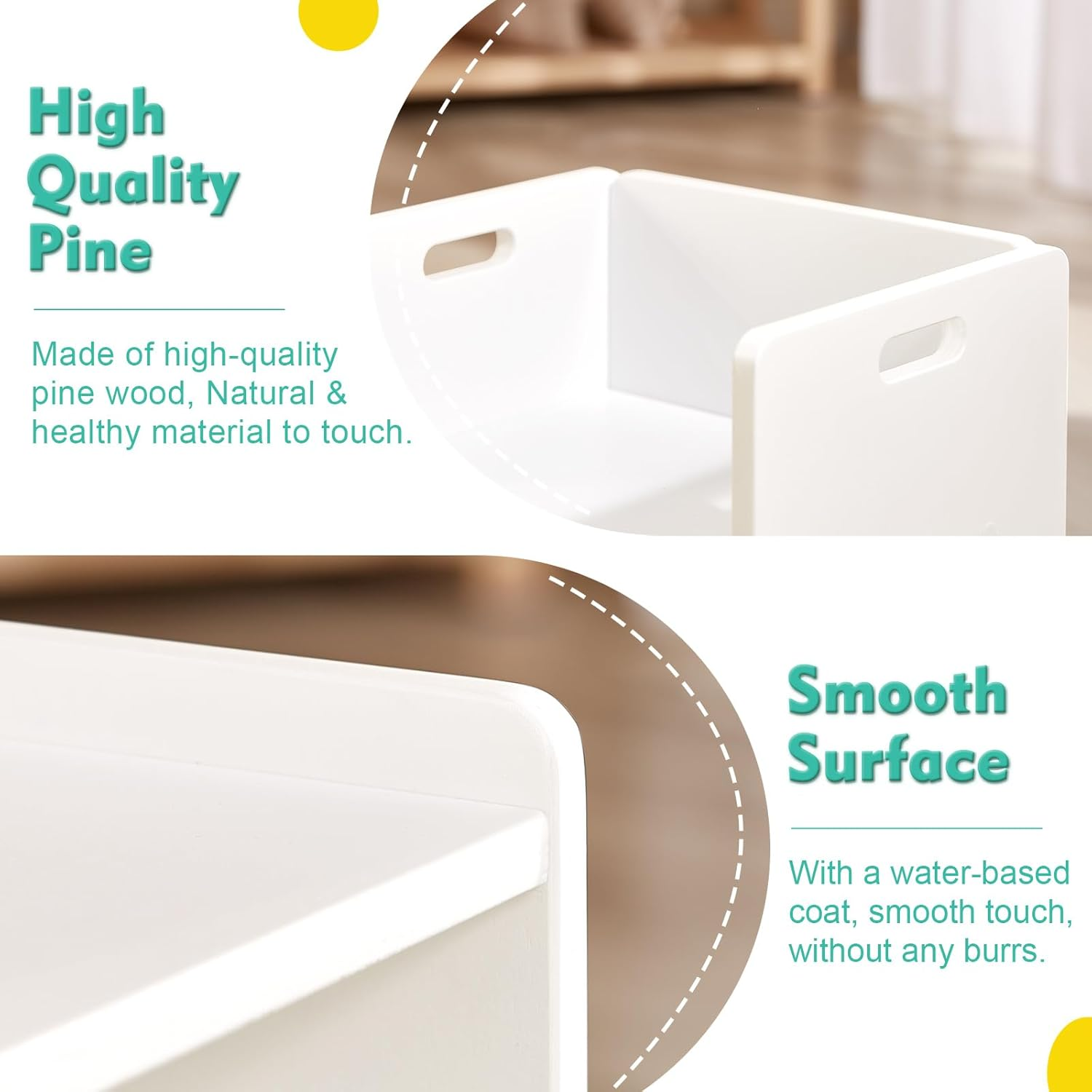 FUNLIO Height Adjustable Montessori Table and Chair Set for Age 1-3, Solid Wood Kid Table and Chair Set, Weaning Baby Table Chair Set for Reading/Eating/Playing, Easy to Assemble - White